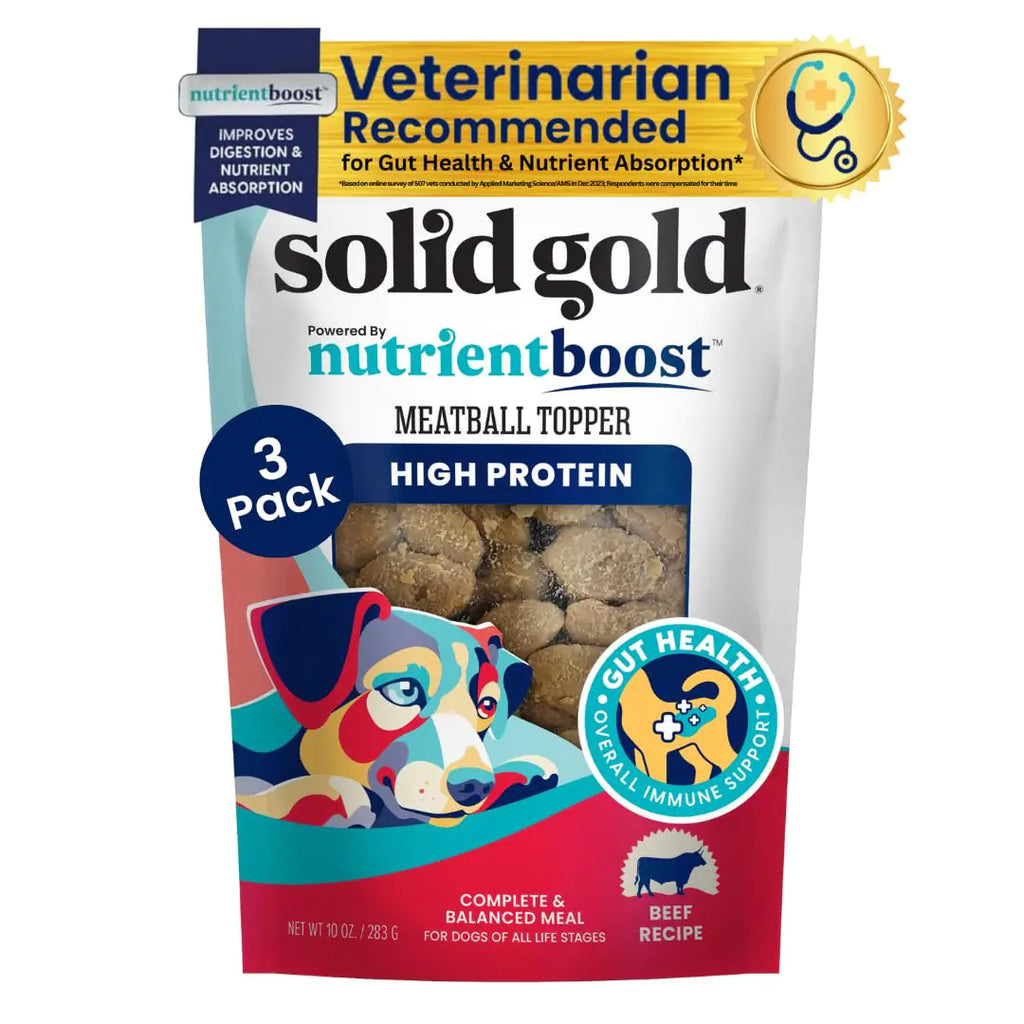 Solid Gold Food Toppers for Picky Dogs - Real Beef Meatball Topper - 3 Pack Healthy Dog Treats - High Protein Soft Dog Treats to Serve w/Dry Dog Food or Wet Dog Food or as Dog Snacks