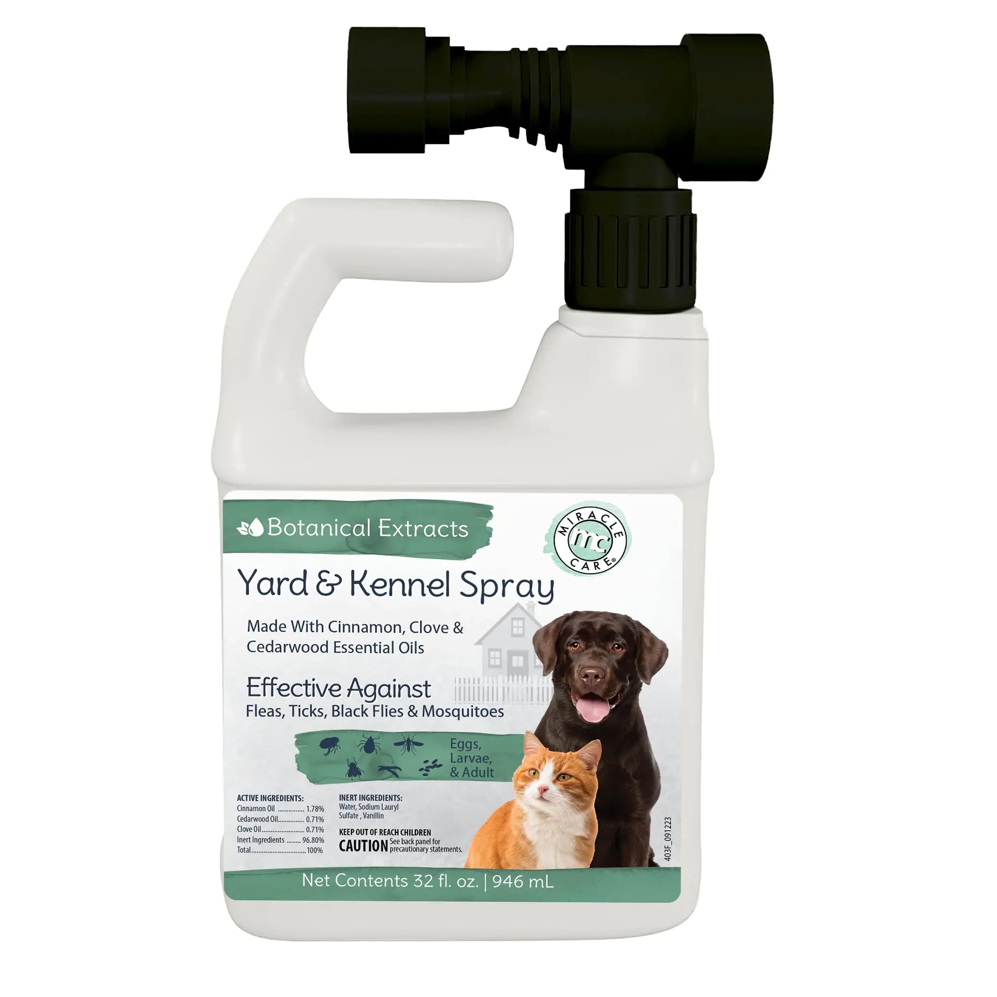 Natural Yard and Kennel Flea & Tick Spray with Convenient Hose -End Sprayer Hookup. 32oz bottle covers up to 4 500 sq ft. Natural Chemistry Natural Yard and Kennel Flea & Tick Spray 32 oz.