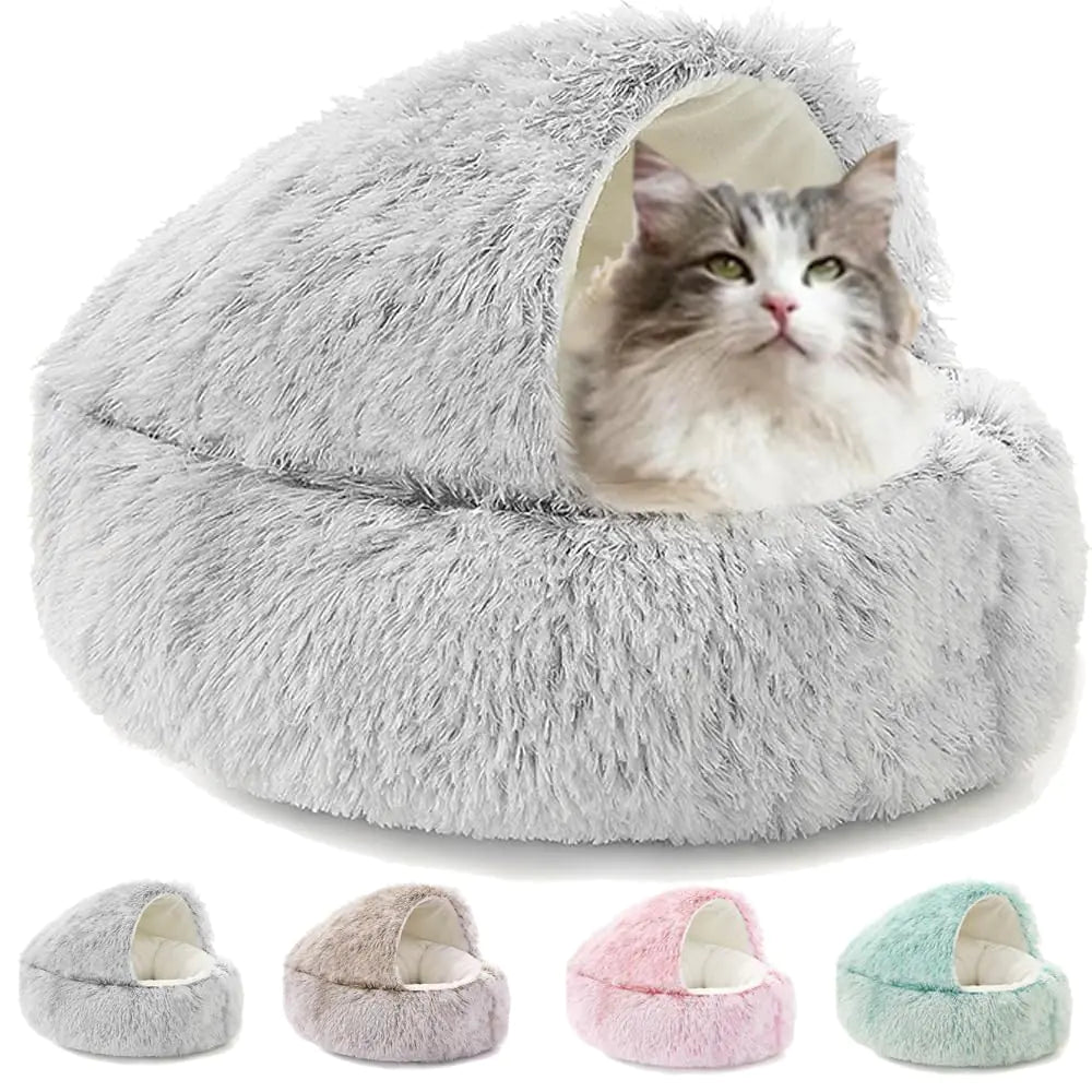Lapcatz Nest Bed Small Dog Bed Cozy Cat Cave Bed Cat Beds for Indoor Cats WashableCalming Dog Beds & Cat Cave Bed with Hooded Cover Non-Slip Cat Beds (Grey-Short Liner60cm/23.6inch) - Pawluxe