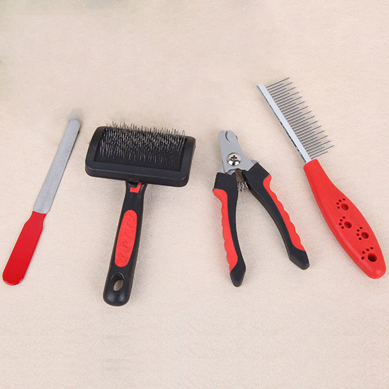 Dog Grooming Four-piece Comb Brush Nail Scissors File Cleaning Kit - Pawluxe