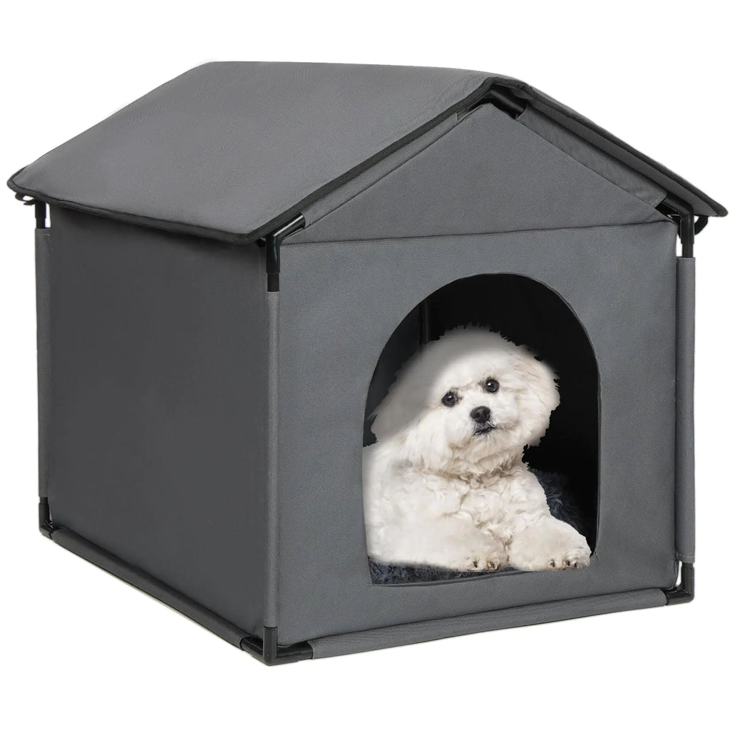 LOOBMBNS Small Dog House Soft Indoor 24" Lx22 Wx24 H for Small Dogs Such as Beagle French Bulldog Corgi Stable Pet House with Soft Cushion Oxford Fabric Gray - Pawluxe