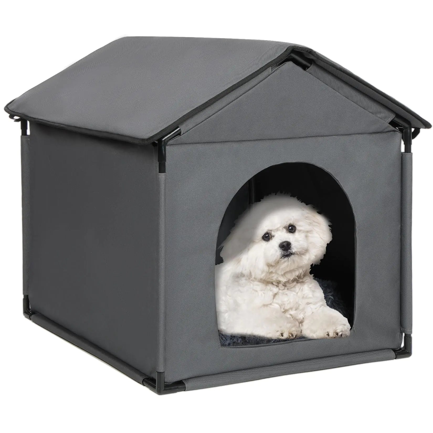 LOOBMBNS Small Dog House Soft Indoor 24" Lx22 Wx24 H for Small Dogs Such as Beagle French Bulldog Corgi Stable Pet House with Soft Cushion Oxford Fabric Gray - Pawluxe