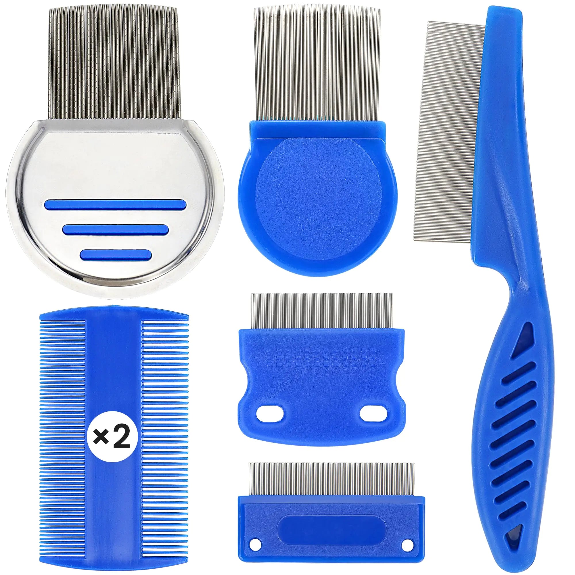 Lice Removal Comb Kit 7 Pcs Flea and Tick Comb Lice Treatment Stainless Steel Thread Dandruff Comb Nit Combs for Thick Hair Kids Adults & Pets