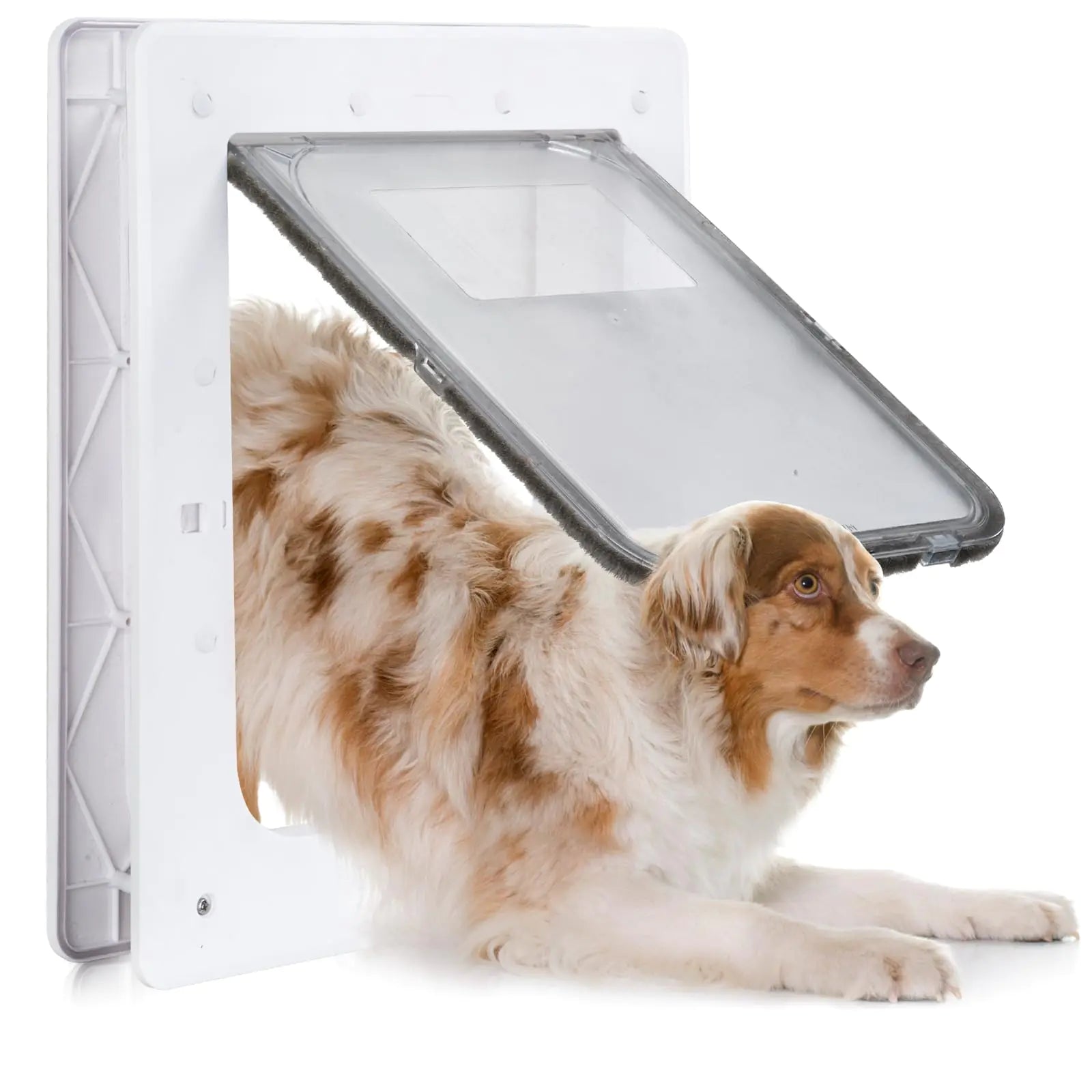 Rseord Plastic Dog Door Durable White Pet Door 8.5”x 11.5” Inner Frame for Medium Dog and Pets Easy to Install Suitable for 0.5 to 2.25” Thick Interior and Exterior Doors Screen and Wall