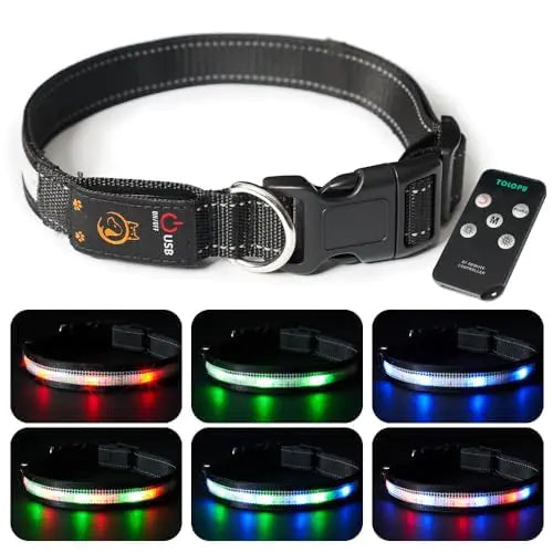 Light Up Dog CollarLed Dog CollarRechargeable Waterproof Led Dog Collar with RemoteLed Dog Collar BreakawayGlow in Dark Led Dog CollarDog Lights for Night Walking(Large)