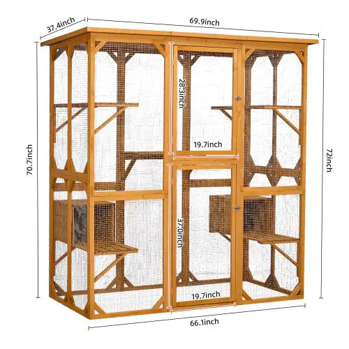 Outdoor Cat Enclosure With Roof 72 Inch High Cat Cabin Large Cat Cage - Pawluxe