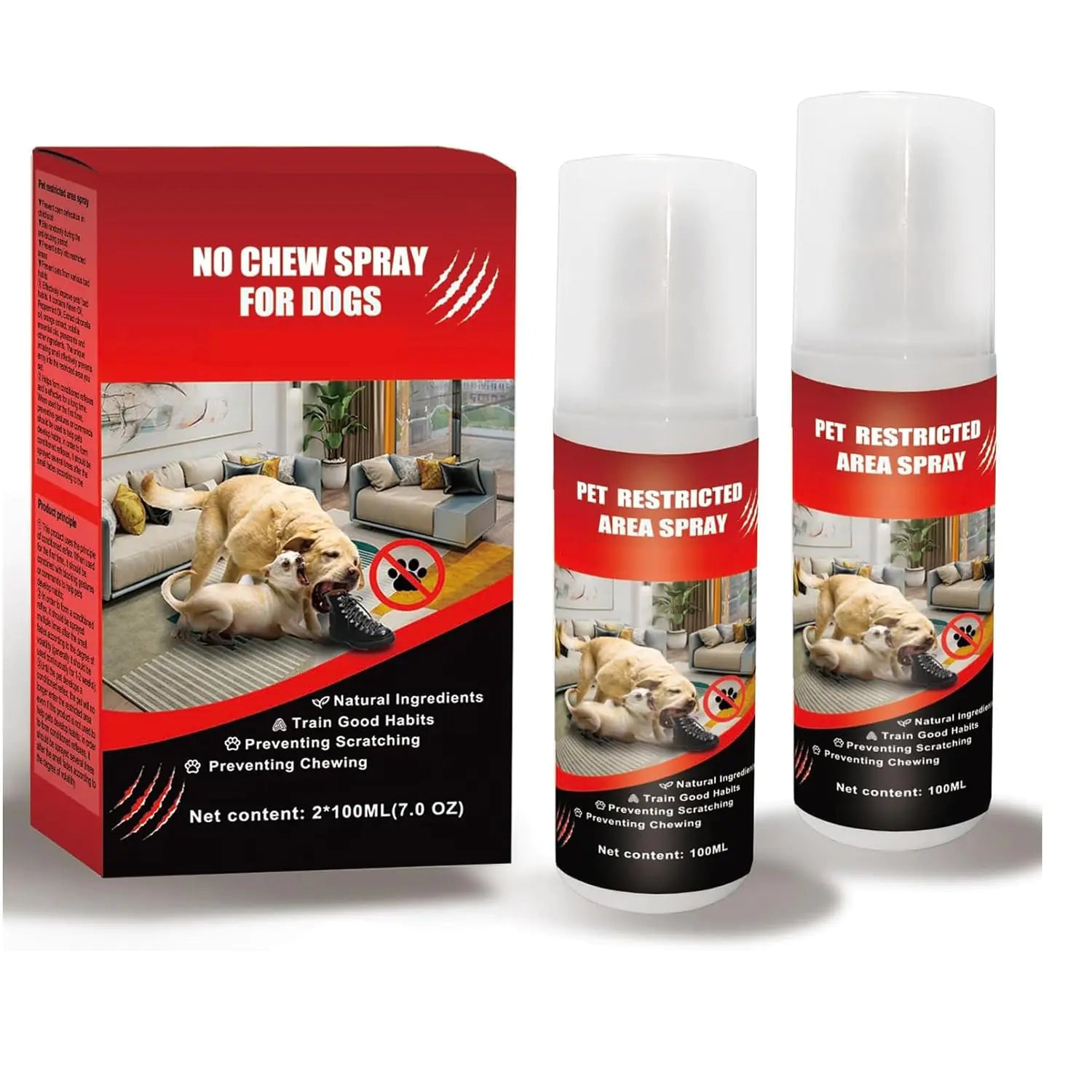 No Chew Spray for Dogs 2025 Upgrade Spray for Dogs to Stop Chewing Dog Deterrent Spray for Furniture Pet Corrector Spray Dog Behavior Training Spray with Alcohol Free 2 Pack * 100 ML Red