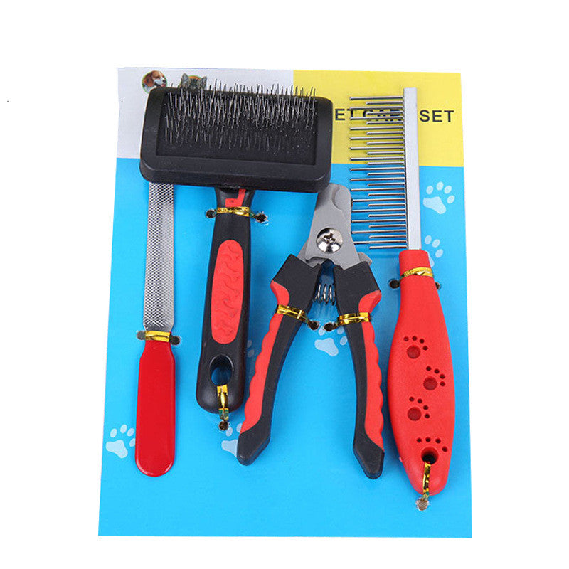 Dog Grooming Four-piece Comb Brush Nail Scissors File Cleaning Kit - Pawluxe