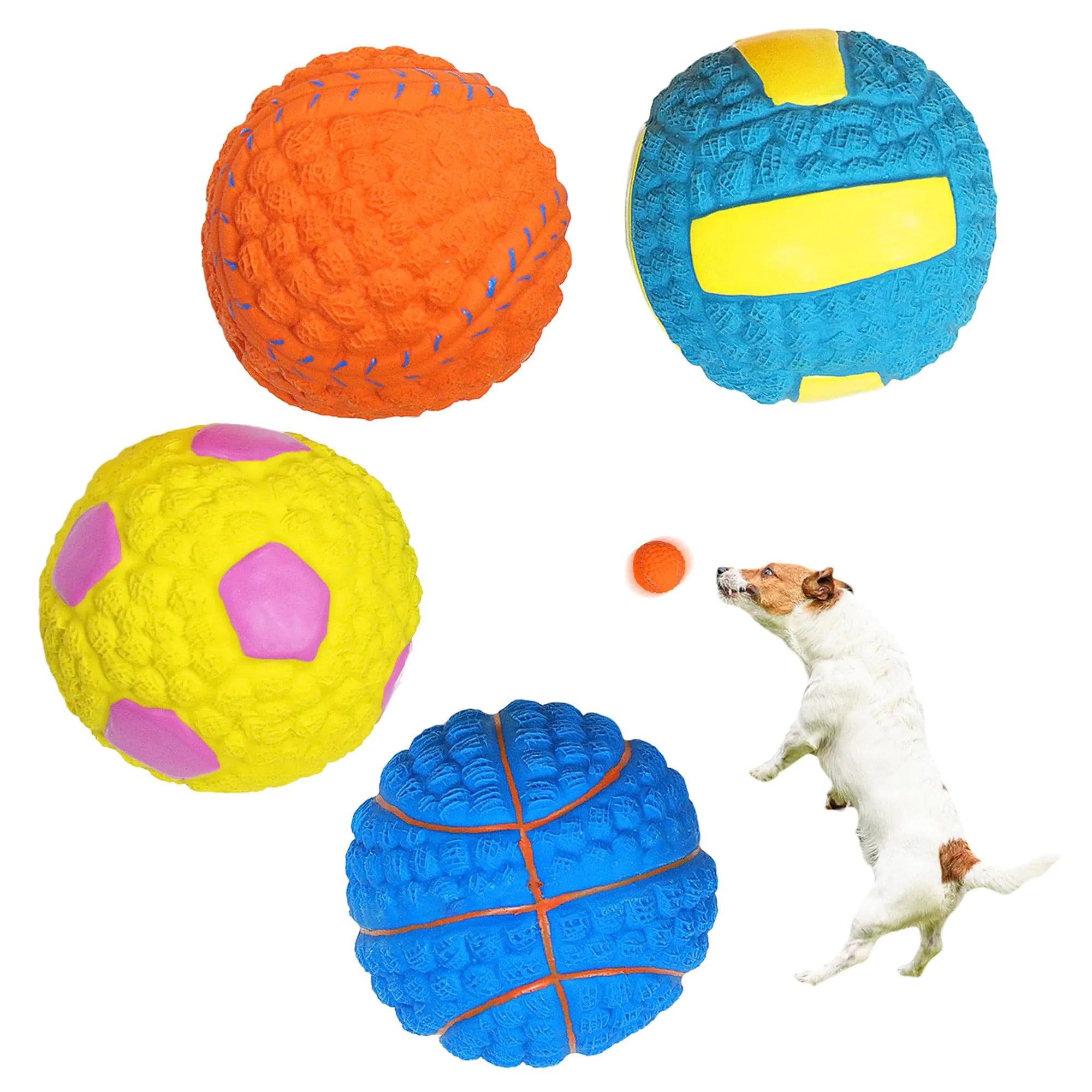 Generic Dog Toys Balls Latex Squeaky Dog Toys 2.6 in Interactive Dog Toys for Chase and Fetch Durable Dog Toys for Small Medium Large Breeds (Set of 4) Polychrome - Pawluxe