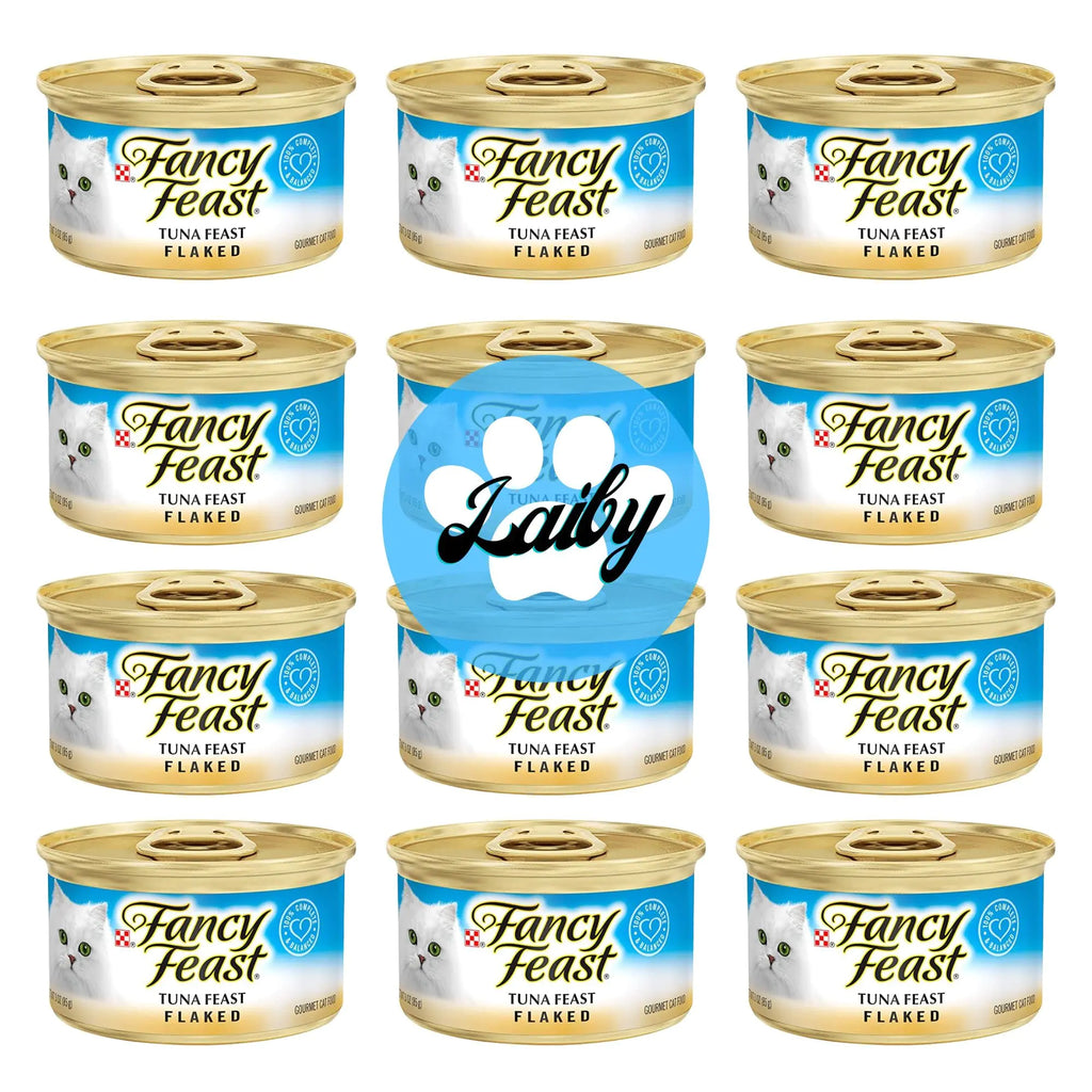 LAIBY Fancy Feast Wet Cat Food | Tuna Fish Food Flakes | Fancy Feast Canned Cat Food Wet Stickers (3 Oz Can Pack of 12) - Pawluxe
