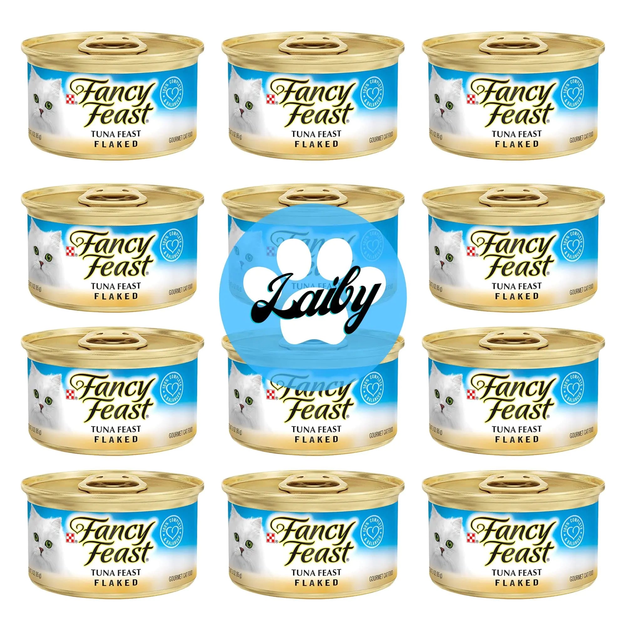 LAIBY Fancy Feast Wet Cat Food | Tuna Fish Food Flakes | Fancy Feast Canned Cat Food Wet Stickers (3 Oz Can Pack of 12) - Pawluxe