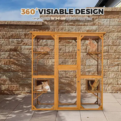 Outdoor Cat Enclosure With Roof 72 Inch High Cat Cabin Large Cat Cage - Pawluxe
