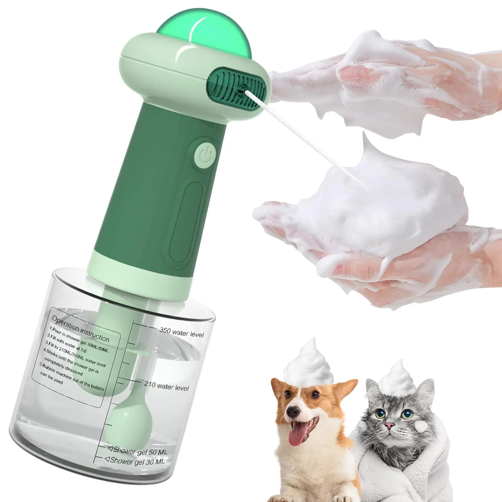 Coocake Electric Dog Shampoo DispenserIPX7 Cat Shampoo SprayerPet Bath Supplies Automatic Foaming Shampoo Dispenser for Dog Deep CleaingKitchen Sink，Bathroom Green - Pawluxe
