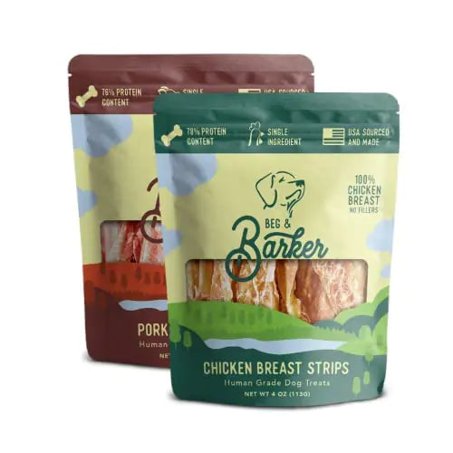 Beg & Barker Jerky for Dogs (Chicken & Pork 4 oz (Pack of 2) - Dog Training Treats - Natural Dog Treats Made in The USA - Grain Free Diabetic-Friendly High Protein Sugar-Free