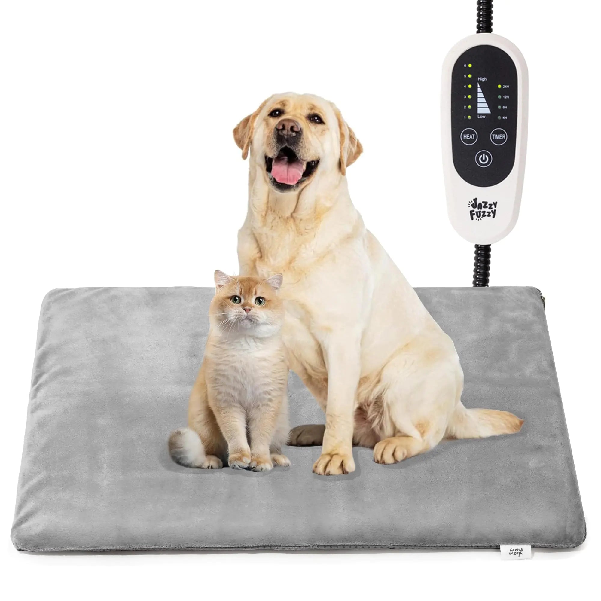 Jazzy Fuzzy Extra Large Pet Heating Pad 6 Adjustable Temperature Dog Cat Heating Pad with Timer Waterproof Heating Pad Indoor for Dogs with Chew Resistant Cord (L:35" x 24")