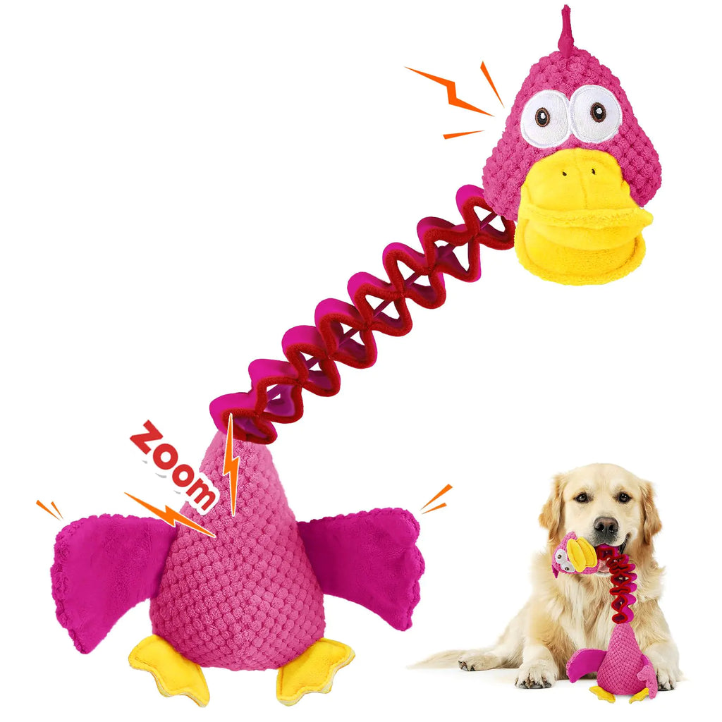 FOXYYDS Interactive Puppy Toys Dog Toys for Aggressive Chewers Retractable Tug of War Dog Toys Durable Chewing Squeaky Dog Toys Dog Toys for Small Medium Large Dogs-Pink Duck