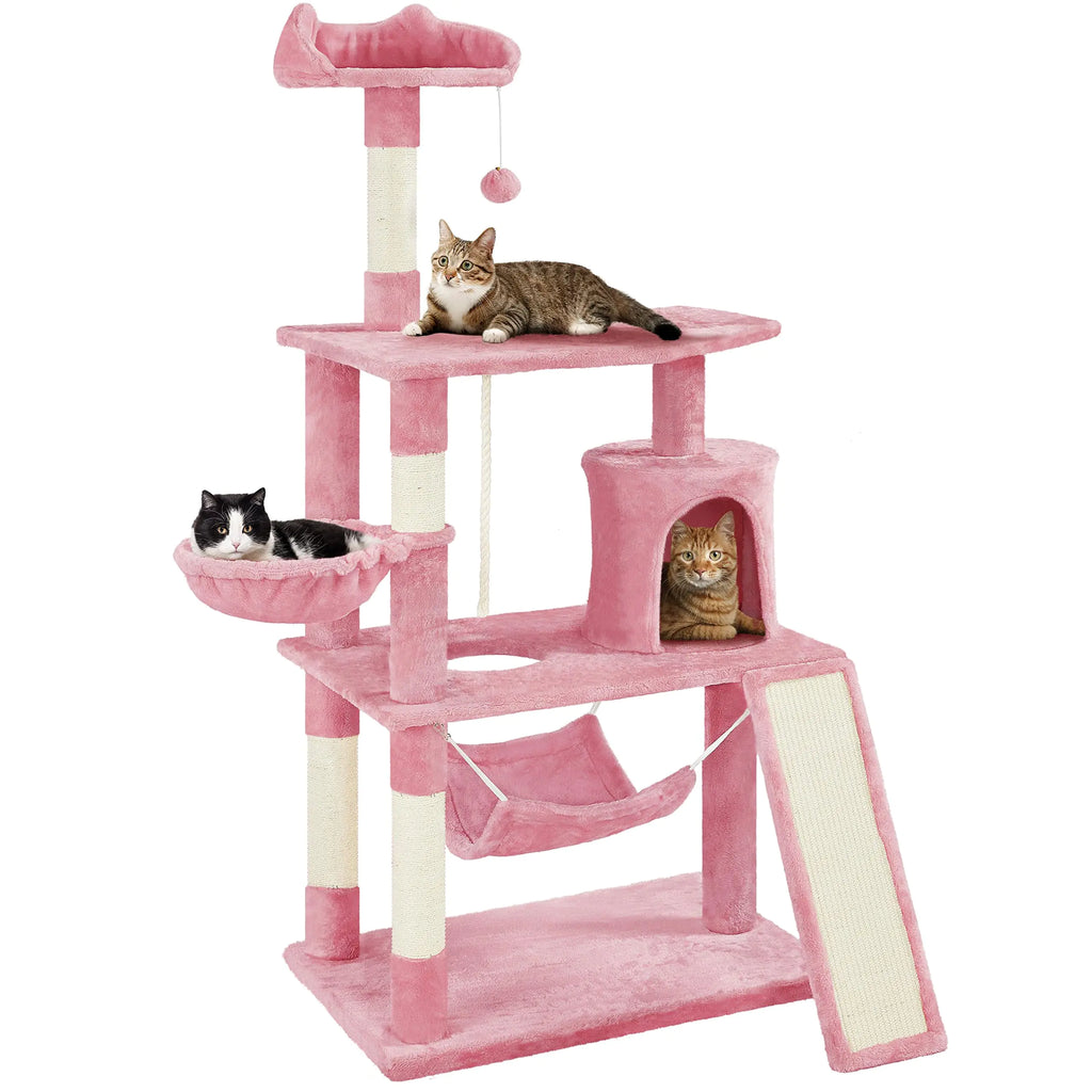 Yaheetech 63.5″ H Cat Tree Multi Level Cat Tree Condo with Basket Hammock Scratching Post Cat Furniture for Indoor Cats - Pawluxe