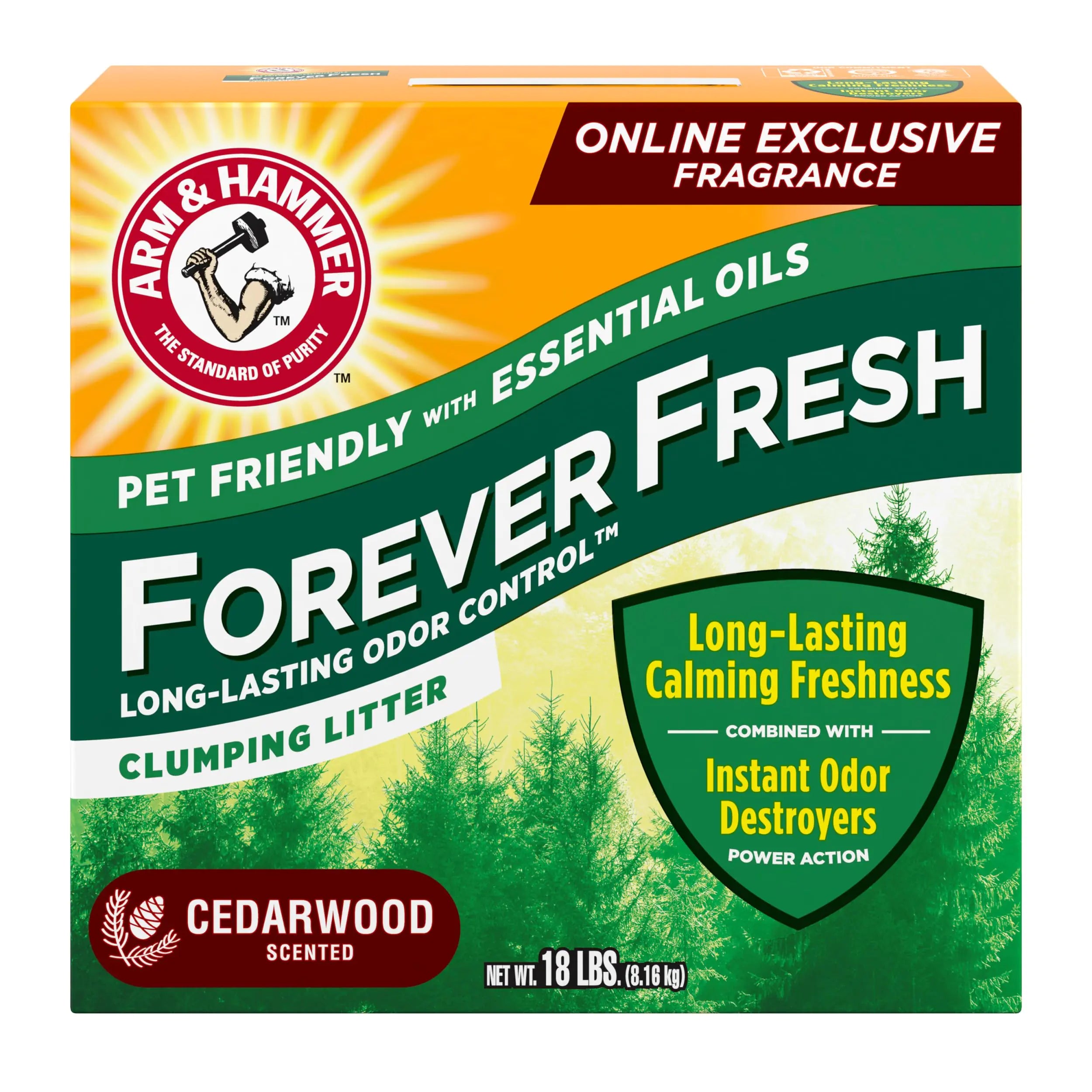 Arm & Hammer Forever Fresh Clumping Cat Litter Cedarwood MultiCat 18lb Pet Friendly with Essential Oils (Pack of 1)