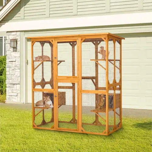 Outdoor Cat Enclosure With Roof 72 Inch High Cat Cabin Large Cat Cage - Pawluxe