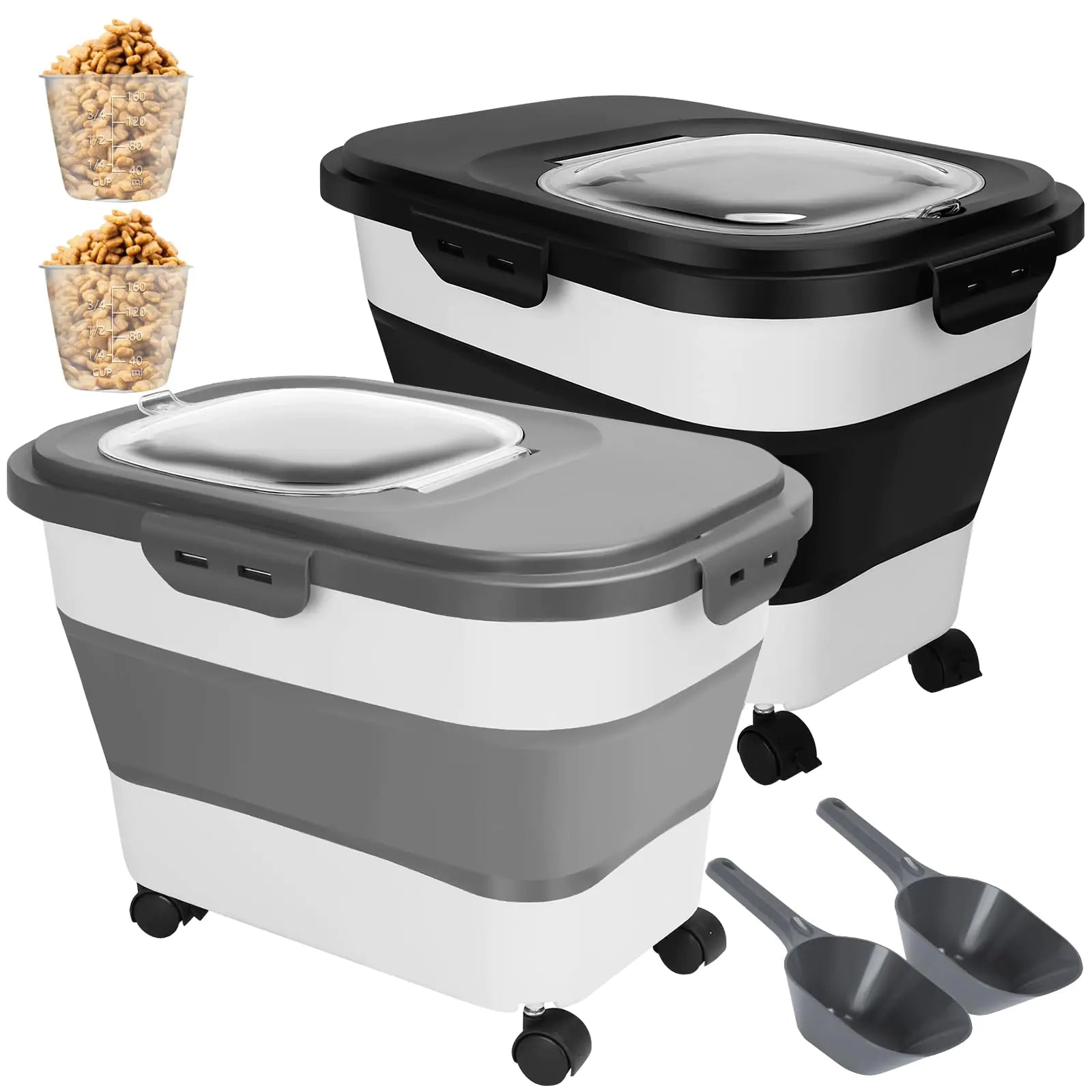 Tgvasz 2 PCS Dog Food Storage Containers 15-20 Lbs Collapsible Dog Food Storage Container - with Measuring Cup &Scoop(Grey+Black) - Pawluxe