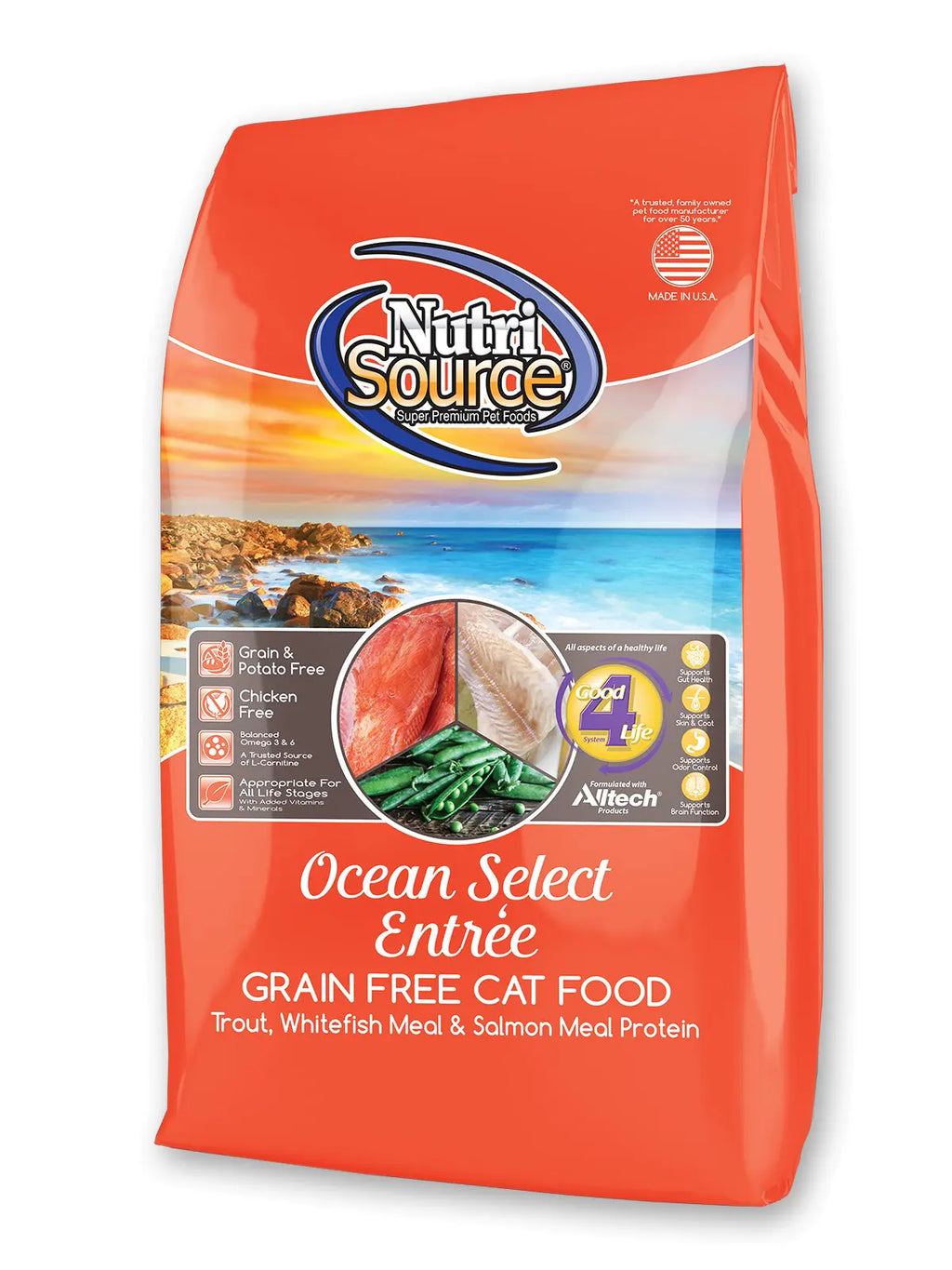 NutriSource Grain-Free Cat Food Made with Ocean Select Trout Whitefish and Salmon Meal 15LB Dry Cat Food - Pawluxe