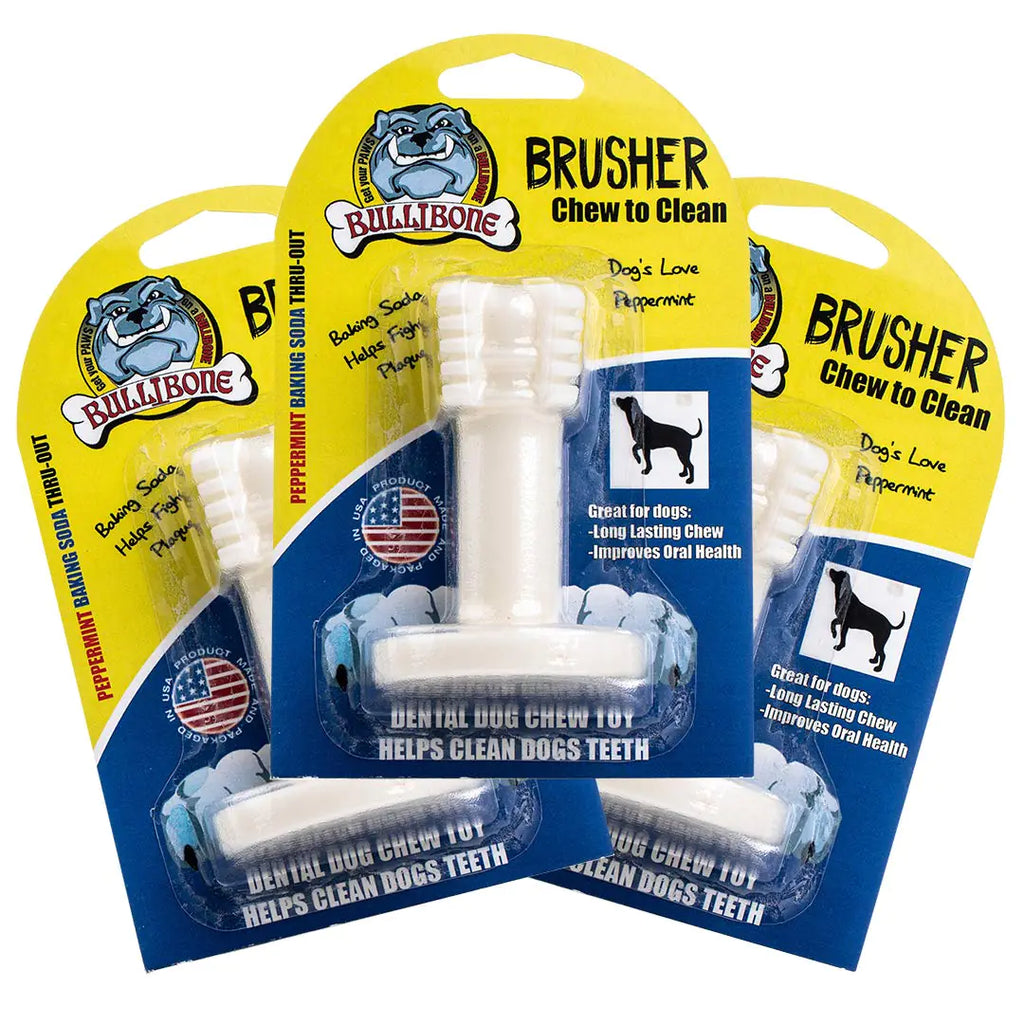 Bullibone Brusher: Dog Teeth Cleaning Brushing Toothbrush Stick - Long Lasting Nylon Peppermint Chew Toy for Dog Oral Care and Dental Health for Small Dogs and Puppies