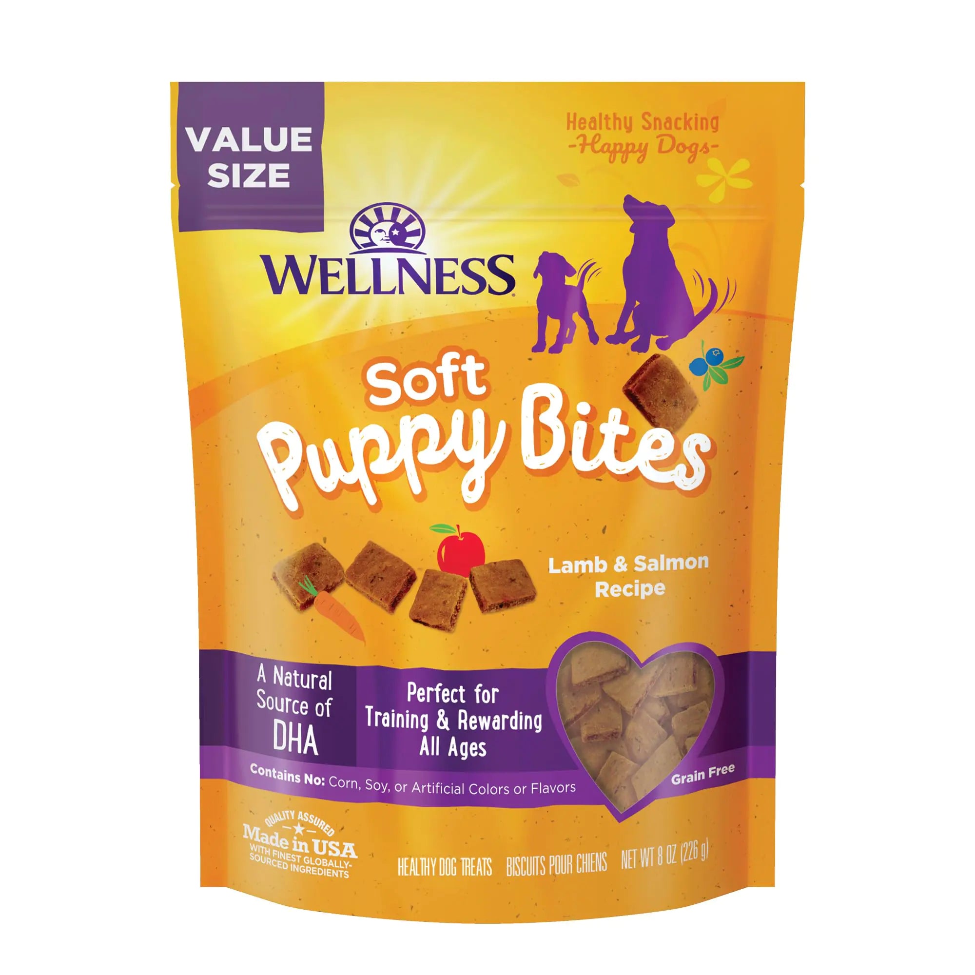 Wellness Soft Puppy Bites Healthy Grain-Free Treats for Training Dog Treats with Real Meat and DHA No Artificial Flavors (Lamb & Salmon 8-Ounce Bag)
