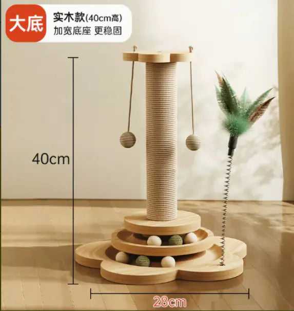 Wholesale Solid Wood Cat Toy with Sisal Scratch Post