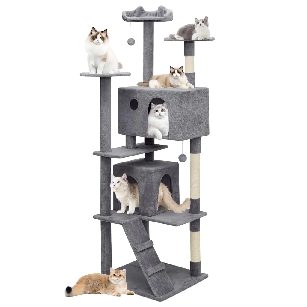 MoNiBloom Cat Tree 77 Inch Cat Tree Tower with 2 Condo Tall Cat Tower with Scratching Post Cat Climbing Tower Cat Tree for Indoor Cats Smoky Grey - Pawluxe