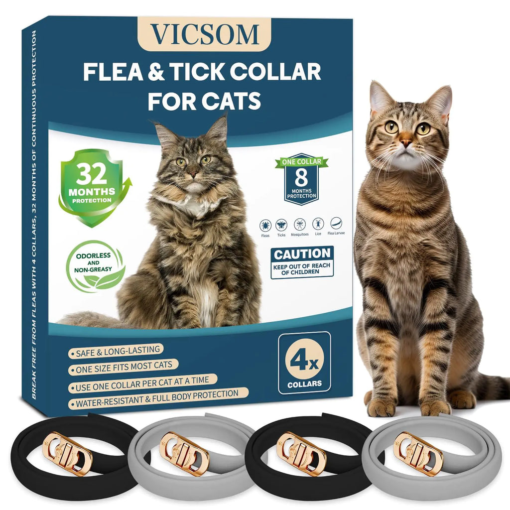 4 Pack Flea Collar for Cats Cat Flea and Tick Collar 32 Months Cat Flea and Tick Treatment Collar Waterproof Adjustable Cats Kitten Flea Collar Tick and Flea Prevention Collar for Cat Black Grey