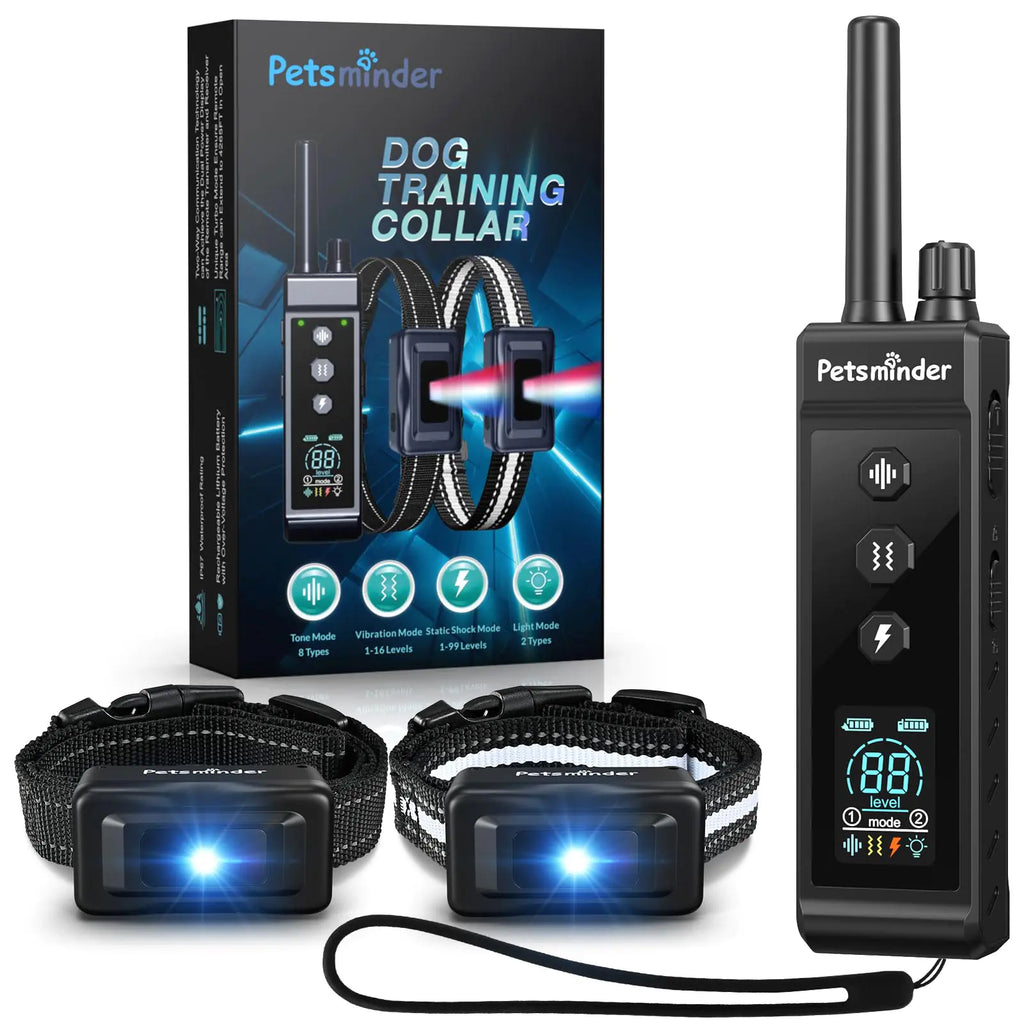 PETSMINDER Dog Shock Collar 2 Dogs- 4000FT Dog Training Collar with Remote IP67 Waterproof with 5 Training Modes Rechargeable Training Collar for Large Medium Small Dogs (10-150lbs)
