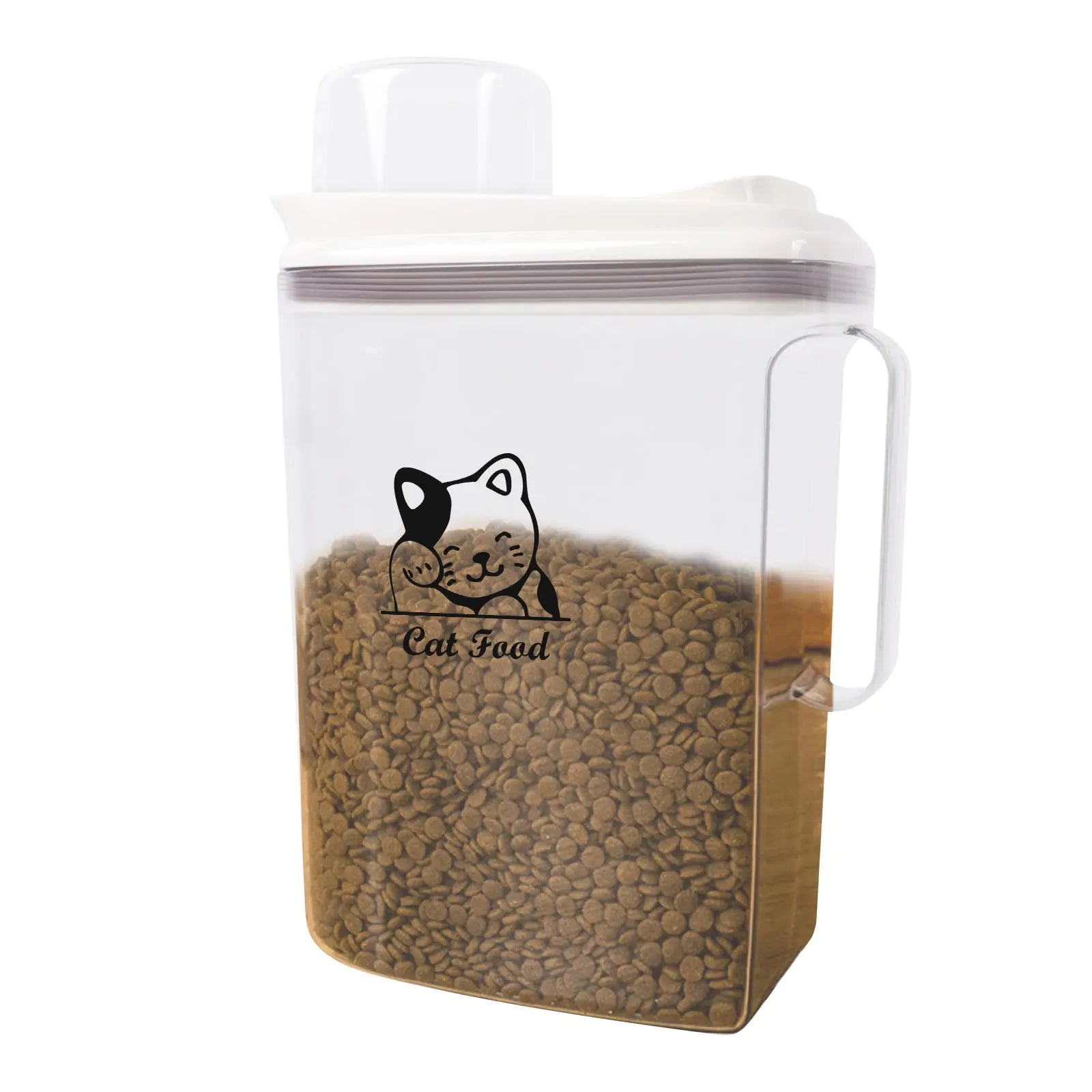 Yomjarl Cat Food Storage Container Airtight |4lbs Clear Plastic Cat Food Container with Handle and Measuring Cup|Portable Pet Food Dispenser|Easy Pour|BPA Free(3.5L) - Pawluxe