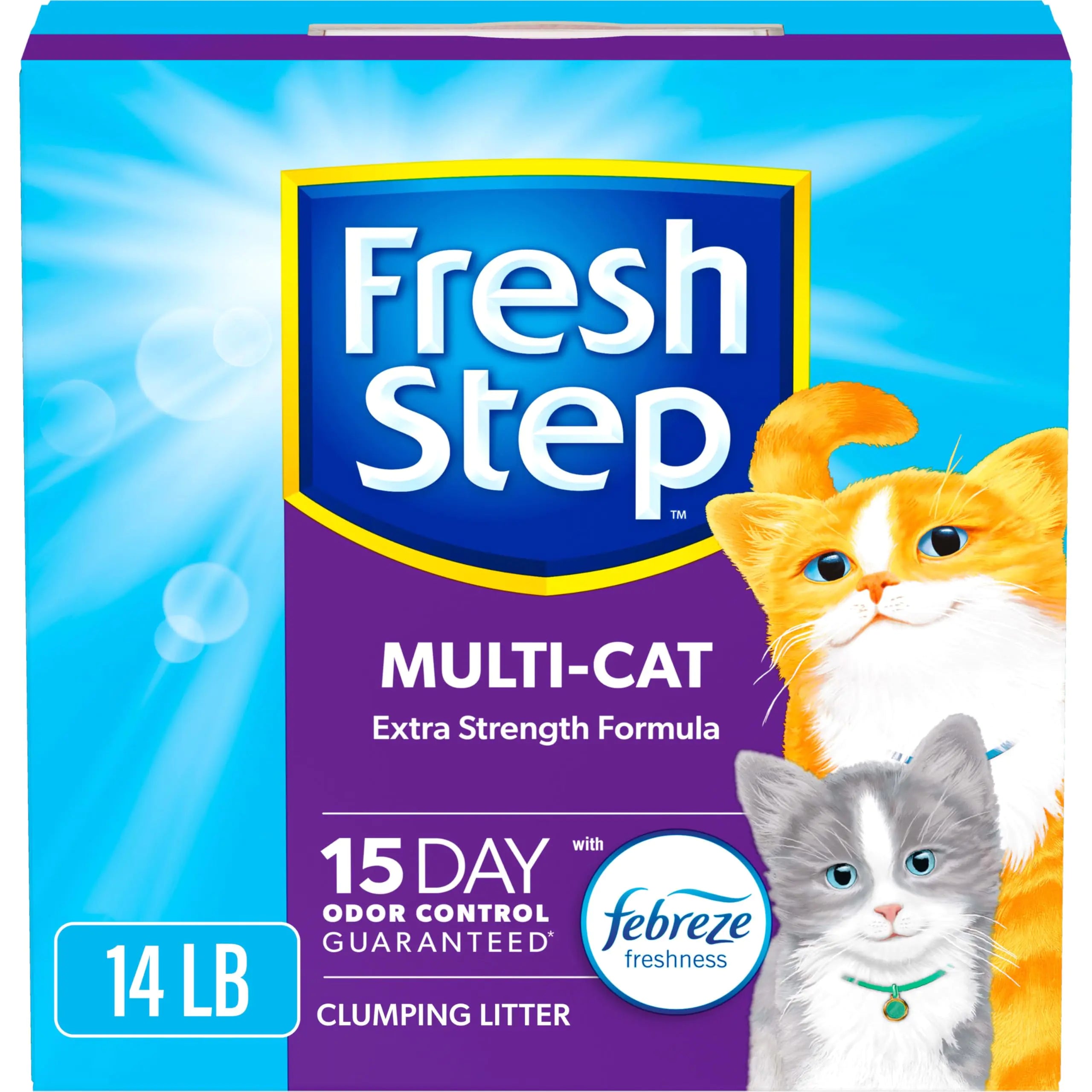 Fresh Step Clumping Cat Litter Multi-Cat Extra Strength Formula With Febreze Freshness Multi Cat Litter With Ammonia Block Technology 14 lb. Box