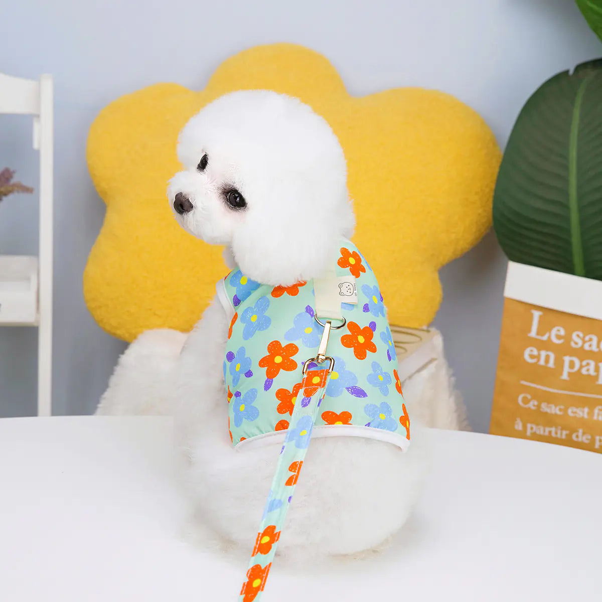 Pet Clothing with Chest Back Traction Rope and 23 Flowers - Pawluxe