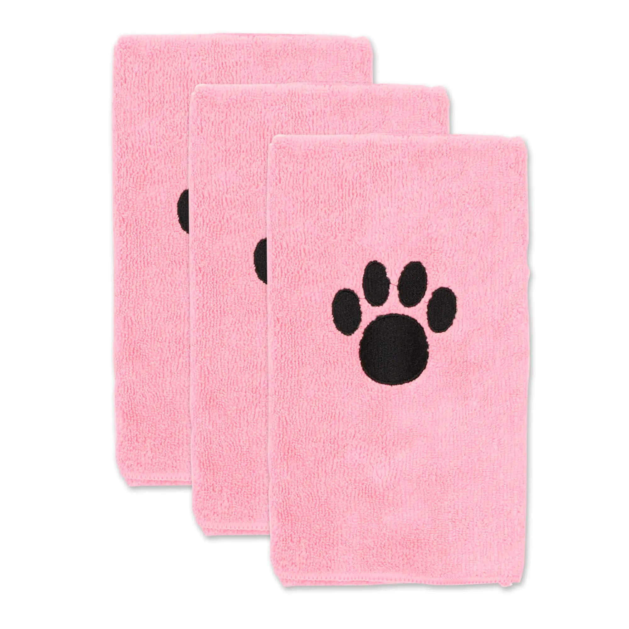 Bone Dry Pet Grooming Towel Collection Embroidered Absorbent Microfiber Drying Set 15x30 Pink 3 Count - Pawluxe