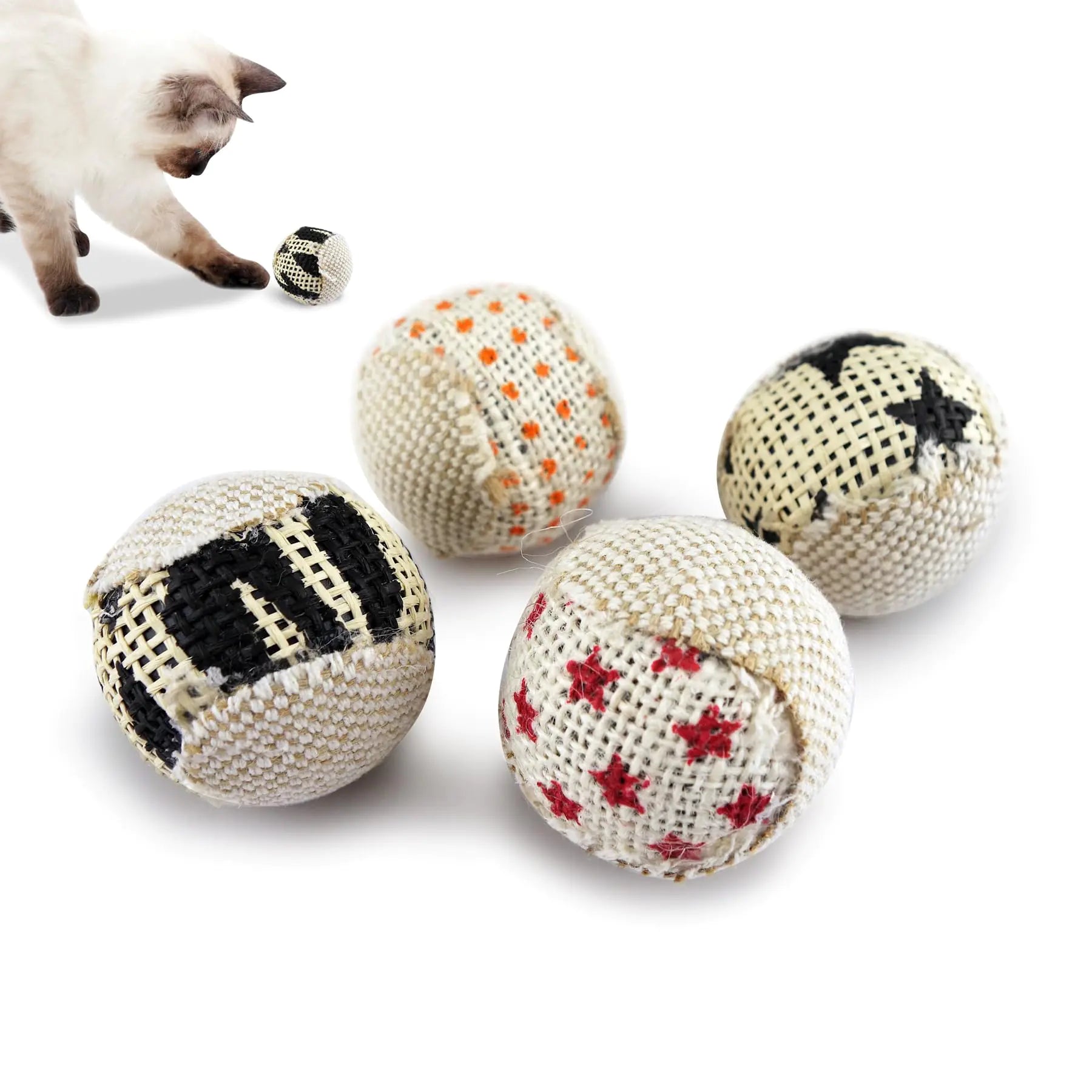 TTcat Canvas Cat Toys Balls Cat Toys for Indoor Cats Interactive Cat Chew Toys for Cat Kitty Kitten4 Pack - Pawluxe