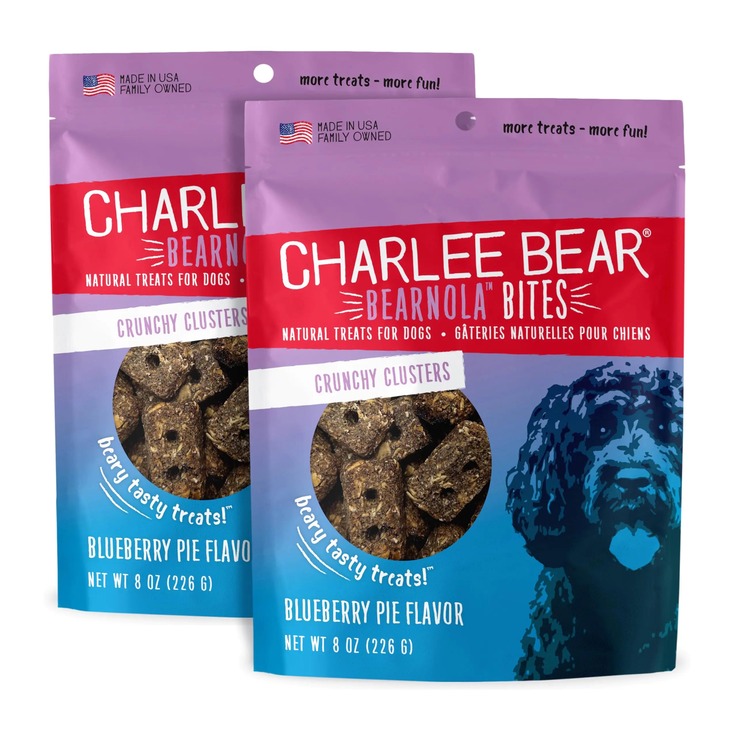 Charlee Bear Crunchy Dog Treats Bearnola Bites Blueberry Pie Puppy Training Treats Vegan Dog Treats 8 oz Bags (2) Made USA