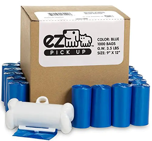 EZ Pick Up - 1000 Count Pet Dog Waste Bags with Dispenser Blue 9"x12" 50 Rolls 1000 Poop Bags