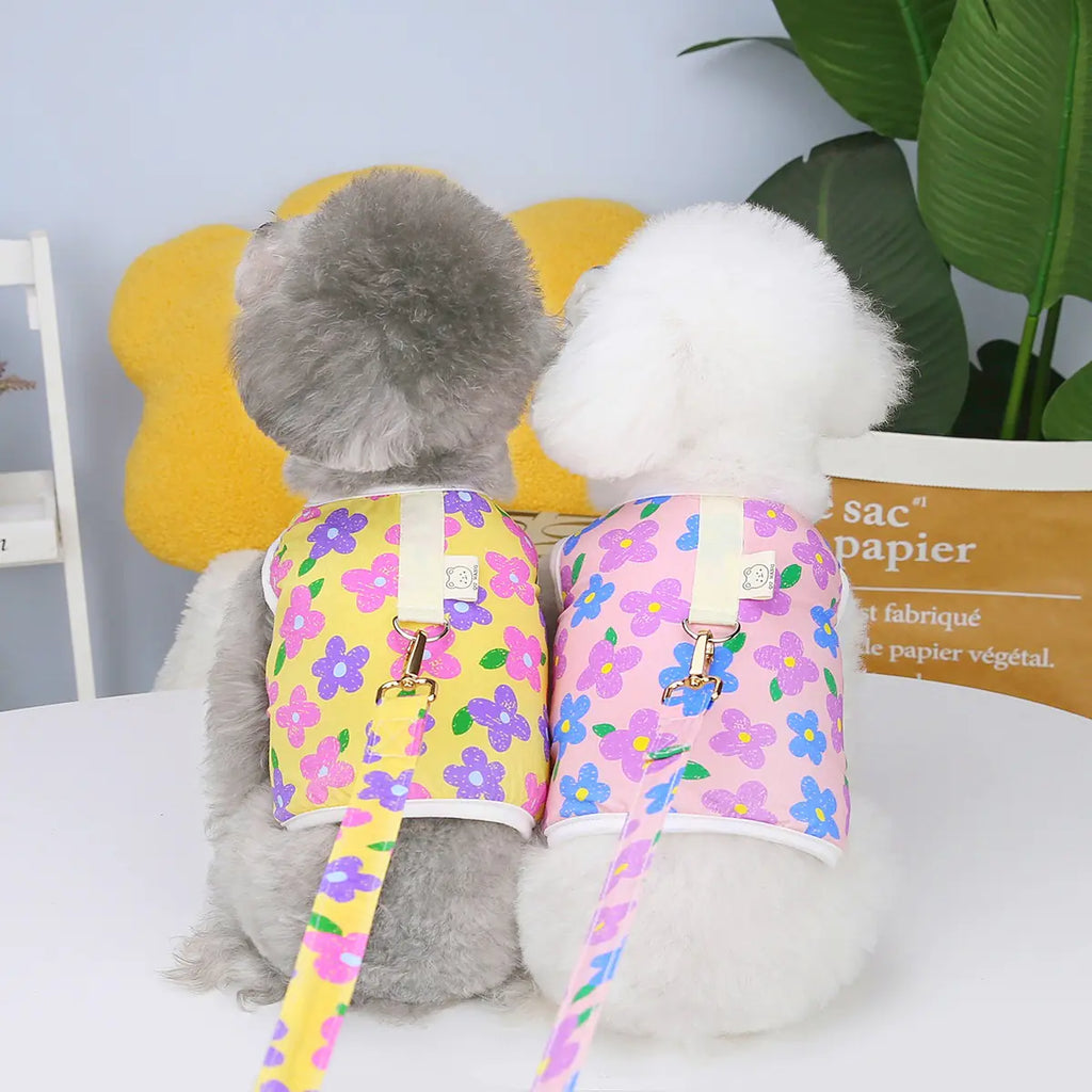Pet Clothing with Chest Back Traction Rope and 23 Flowers - Pawluxe
