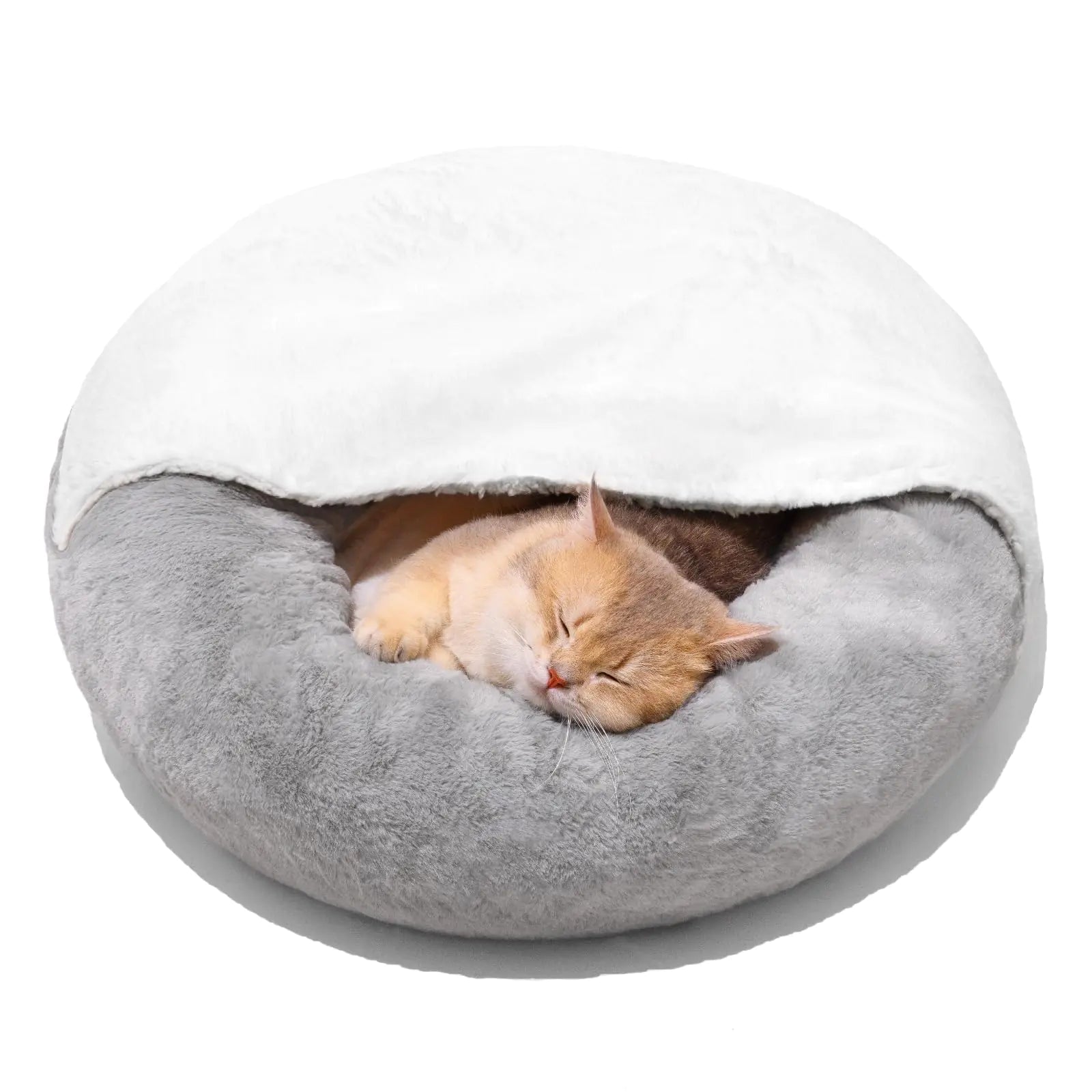 MEWOOFUN Cat Bed Cave-Cat Bed for Indoor Cats Cozy Small Dog Bed with Hooded Blanket Washable Round Dount Bed with Non-Slip Bottom Pet Beds for Kitty and Puppy(22"x22" Grey) - Pawluxe