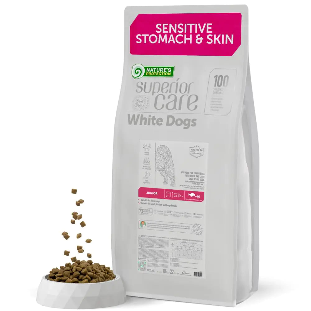 Natures Protection Superior Care Rice Based Dry Dog Food - Healthy Dog Food Junior Dogs - Balanced Super Premium Junior Dog Food - 1 Pack of 22lb Fish Flavor - Pawluxe