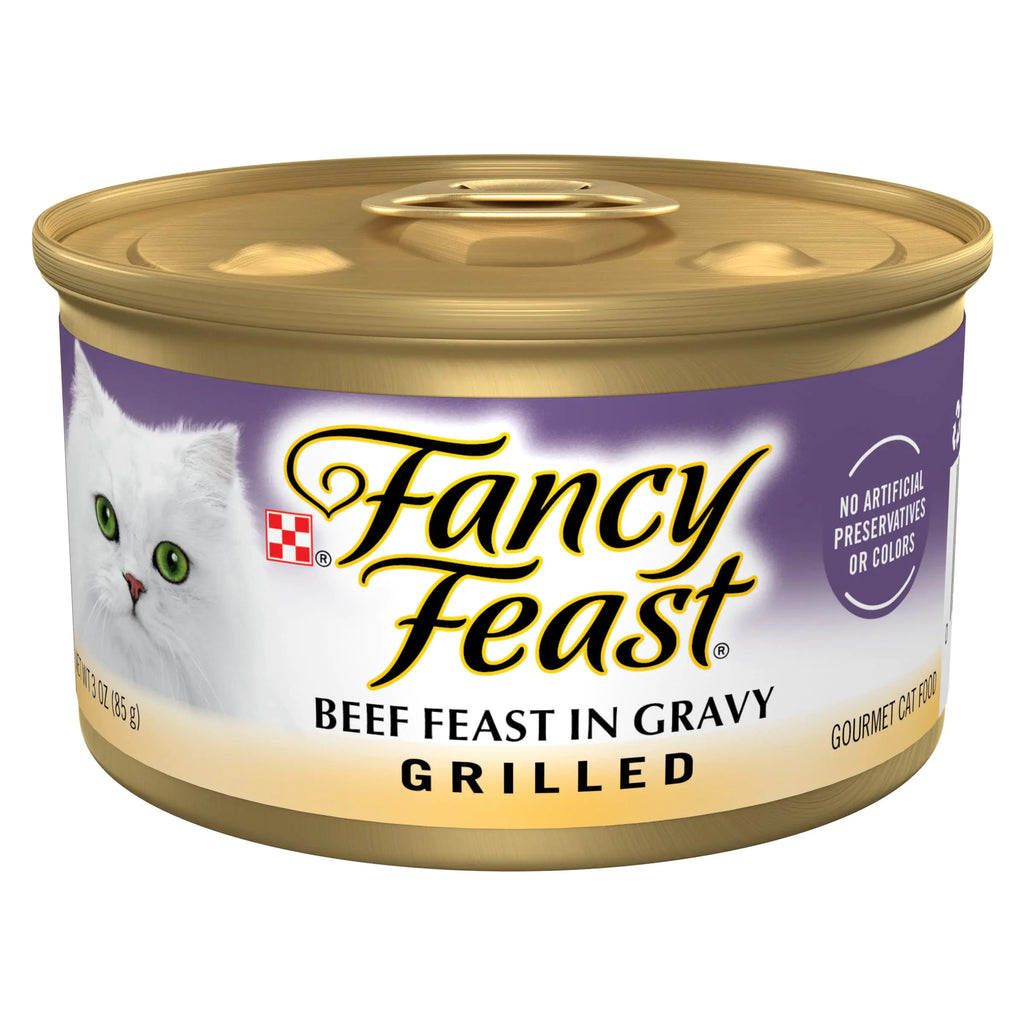 Purina Fancy Feast Grilled Wet Cat Food Beef Feast in Wet Cat Food Gravy - (Pack of 24) 3 oz. Cans - Pawluxe