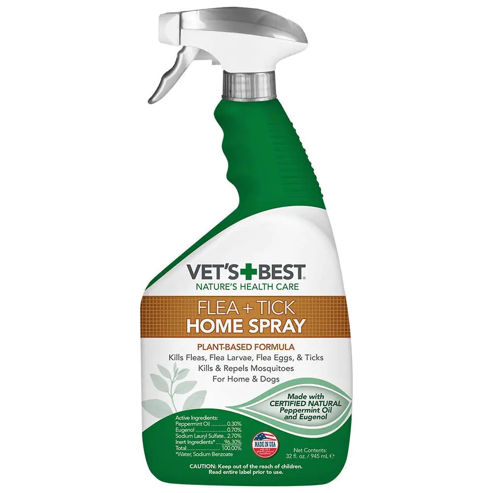 Vets Best Flea and Tick Home Spray - Dog Flea and Tick Treatment for Home - Plant-Based Formula - Certified Natural OilsGreen - 32 oz