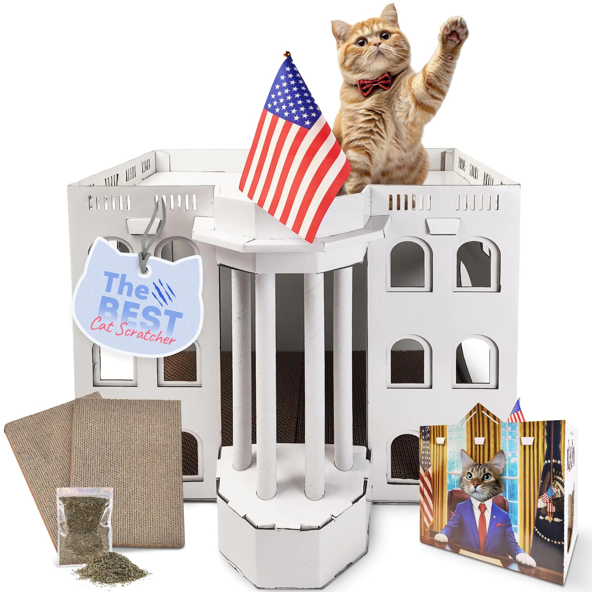White Cardboard Cat House 2 Cat Scratching Mat & Cat Nip For Cats - Cat Cardboard House - Cat House Cardboard - Cardboard Cat Scratcher House - Cat Cardboard Box - Casa Para Gatos - Cat Scratch House
