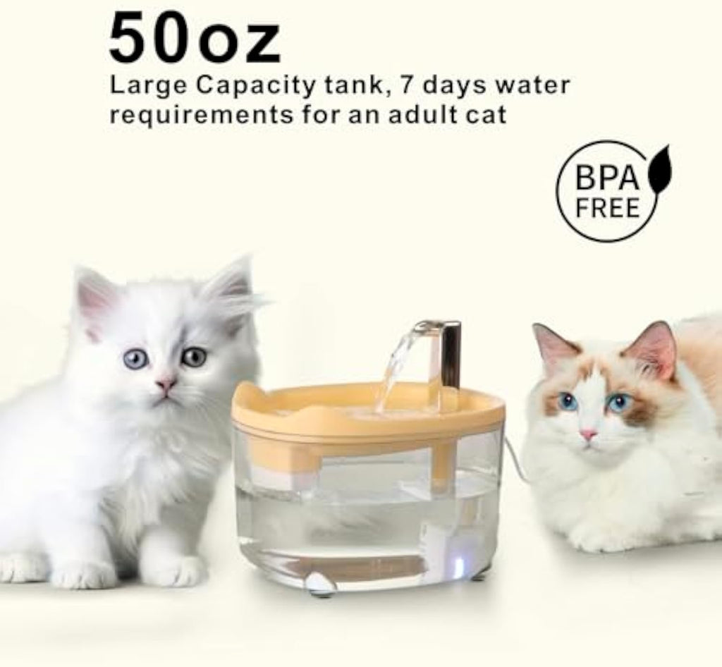Cat Water Fountain, Premium 1500ml Pet Fountain For Cats Dogs Kitten, Automatic Pet Water Dispenser With Silent Pump, Water Level Visibility - Pawluxe