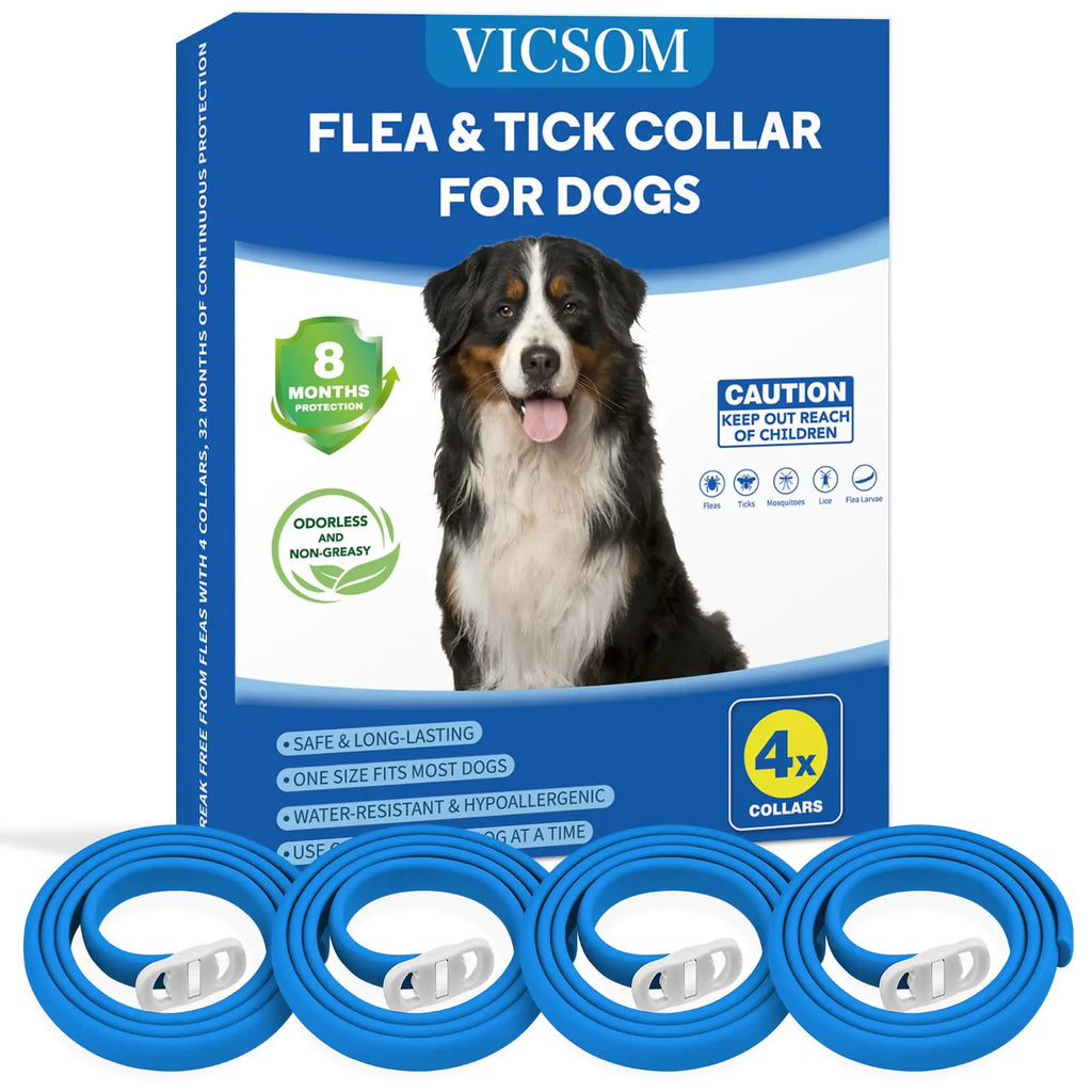 4 Pack Flea Collar for Dogs Dog Flea and Tick Collar 8 Months Flea and Tick Prevention for Dog Waterproof Adjustable Puppy Collar Natural Tick and Flea Collars for Small Medium Large DogsBlue