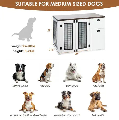 Furniture Style Dog Cage, Wooden Dog Cage, Double Door Dog Cage, Side Cabinet Dog Cage, Dog Crate - Pawluxe