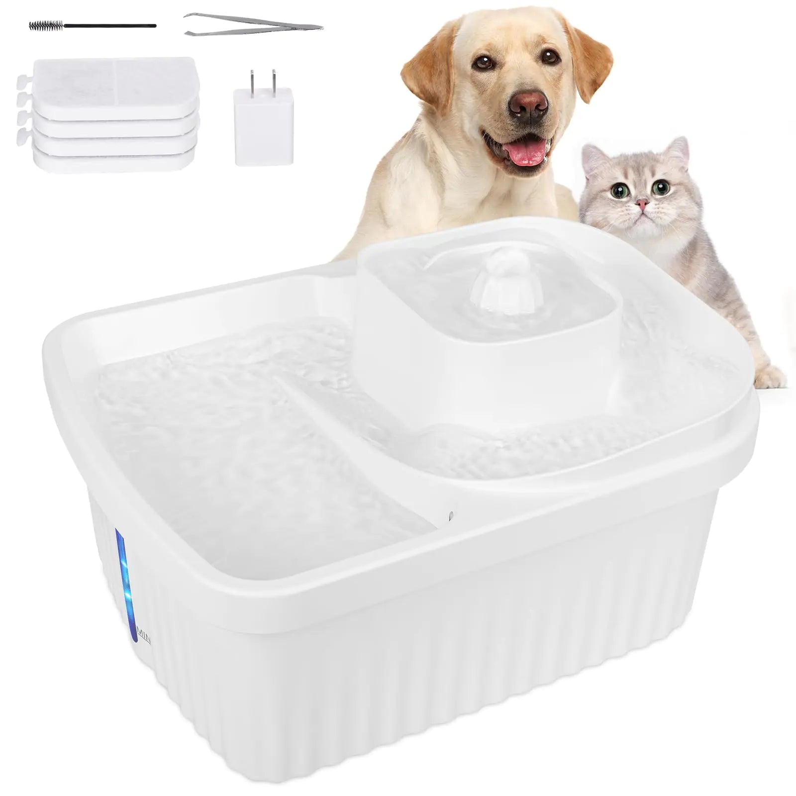 GOYJOY Dog Water Fountain2.4GAL/270oz/9L Pet Cat Water Fountain Dog Water Fountain Bowl for Extra LargeMediumSmall Dogs and CatsMultiple Pets Familywith 4 FiltersSmart LED PumpCleaning Tool