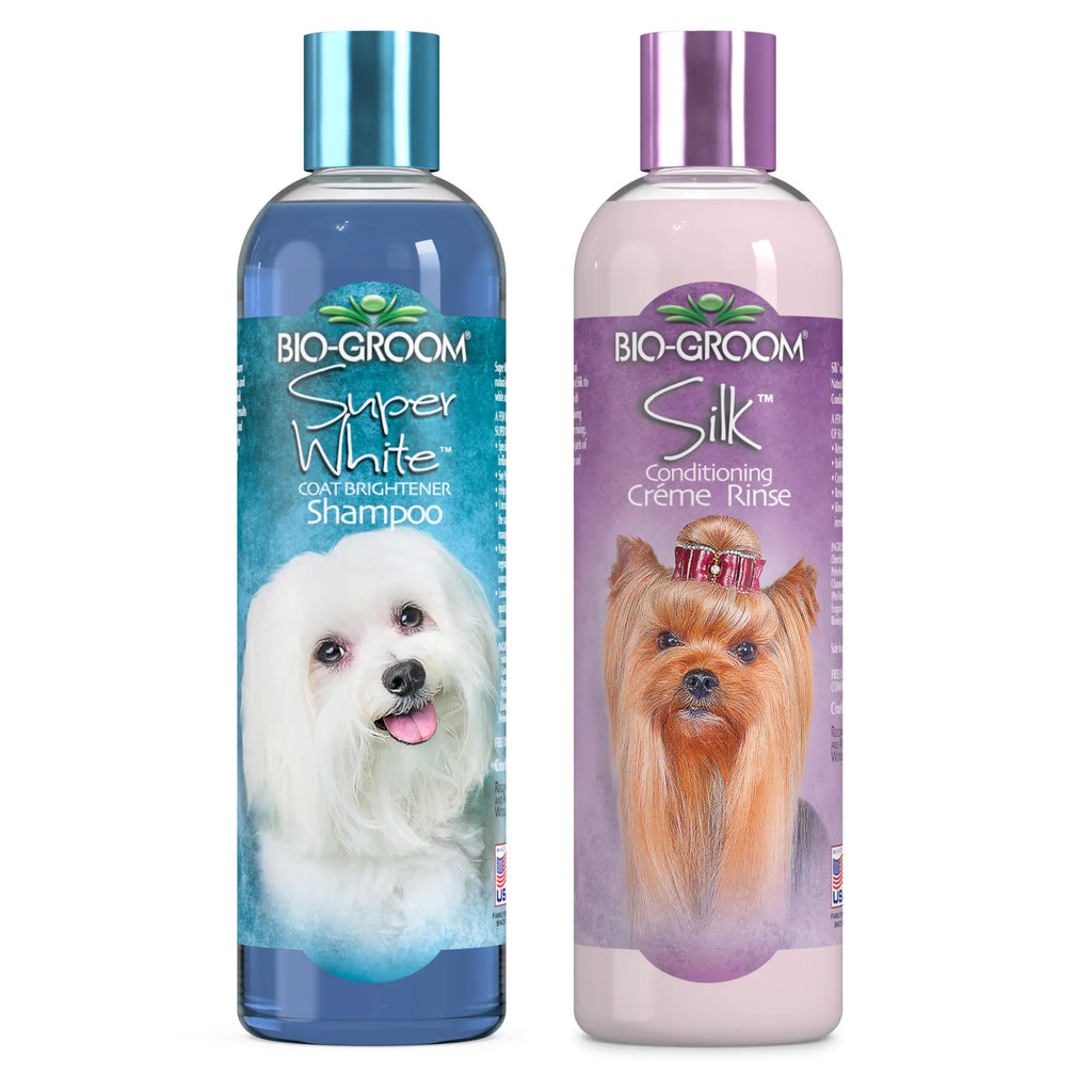 Bio-Groom Dog Shampoo and Conditioner Set - Whitening Shampoo for Dogs Moisturizing Conditioner for Dry Itchy Sensitive Skin - Silk Creme Rinse & Brightening Shampoo 12 Fl Oz Each (1 Set)