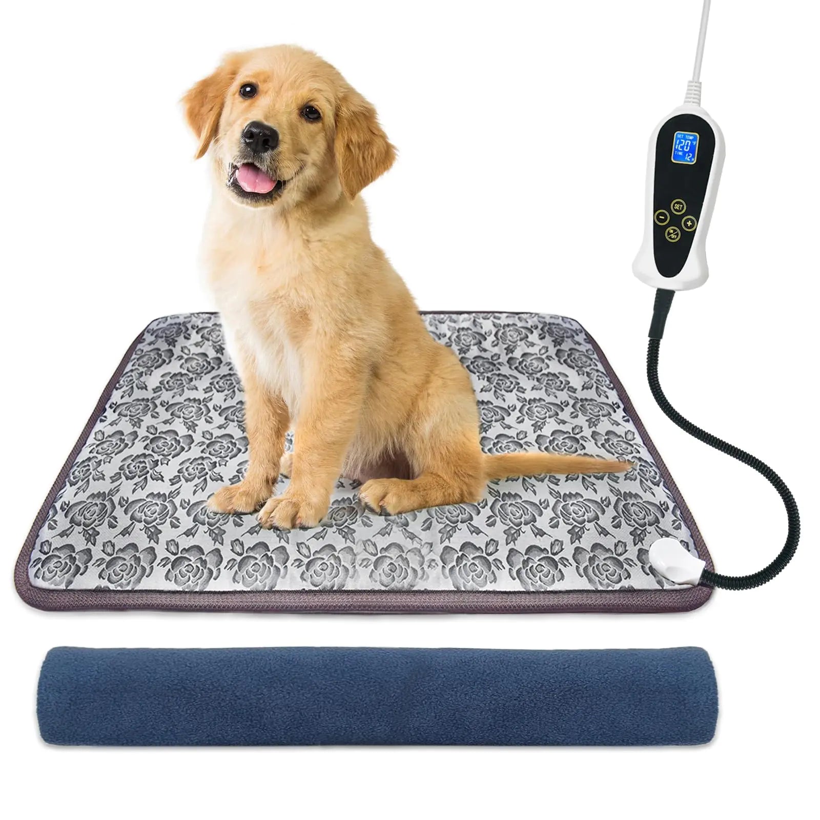 Bestio Cat Heating PadMedium 18x18 in Dog Heating PadElectric pet Heated pad with Adjustable Thermostat (1-24 Hours)Cat Heating Pad Indoor for Puppy with One Blue Plush Cover